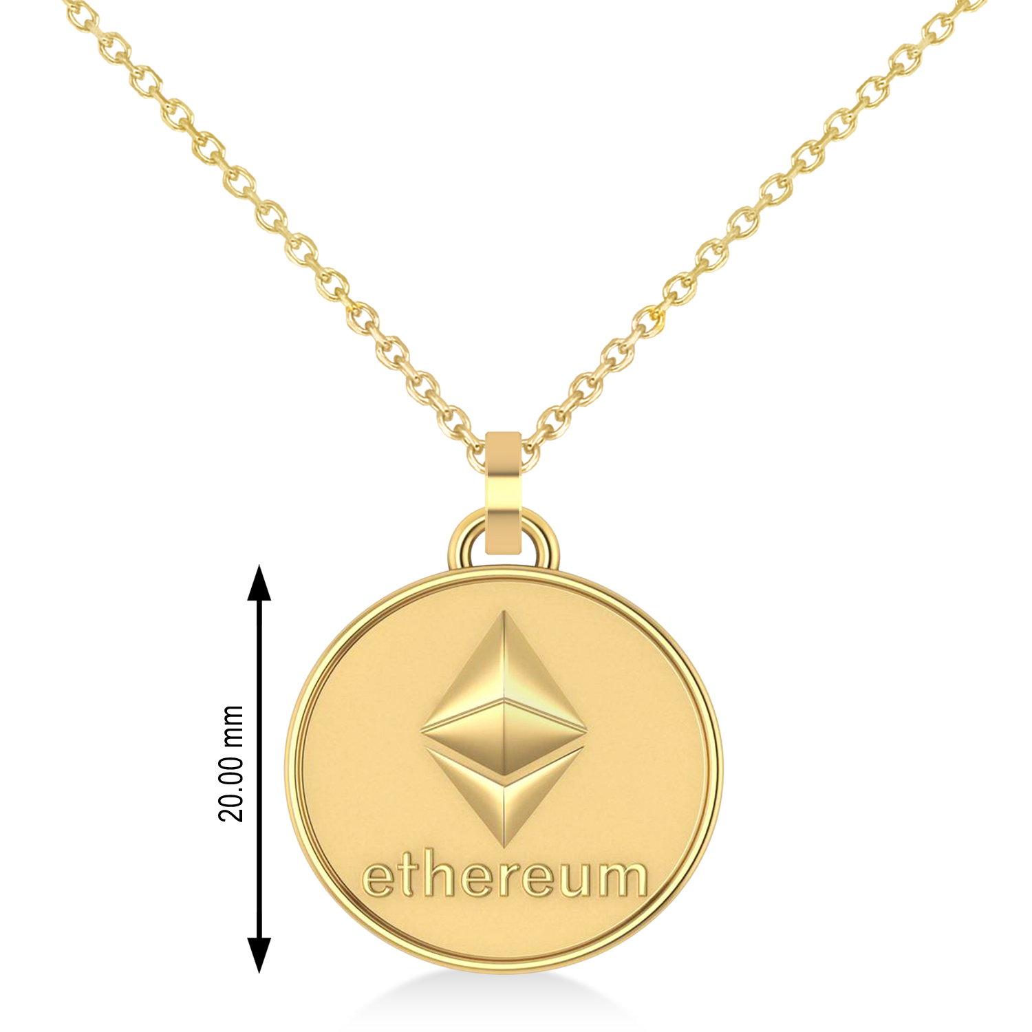 Cryptocurrency Ethereum Pendant Necklace With Bail 14k Yellow Gold