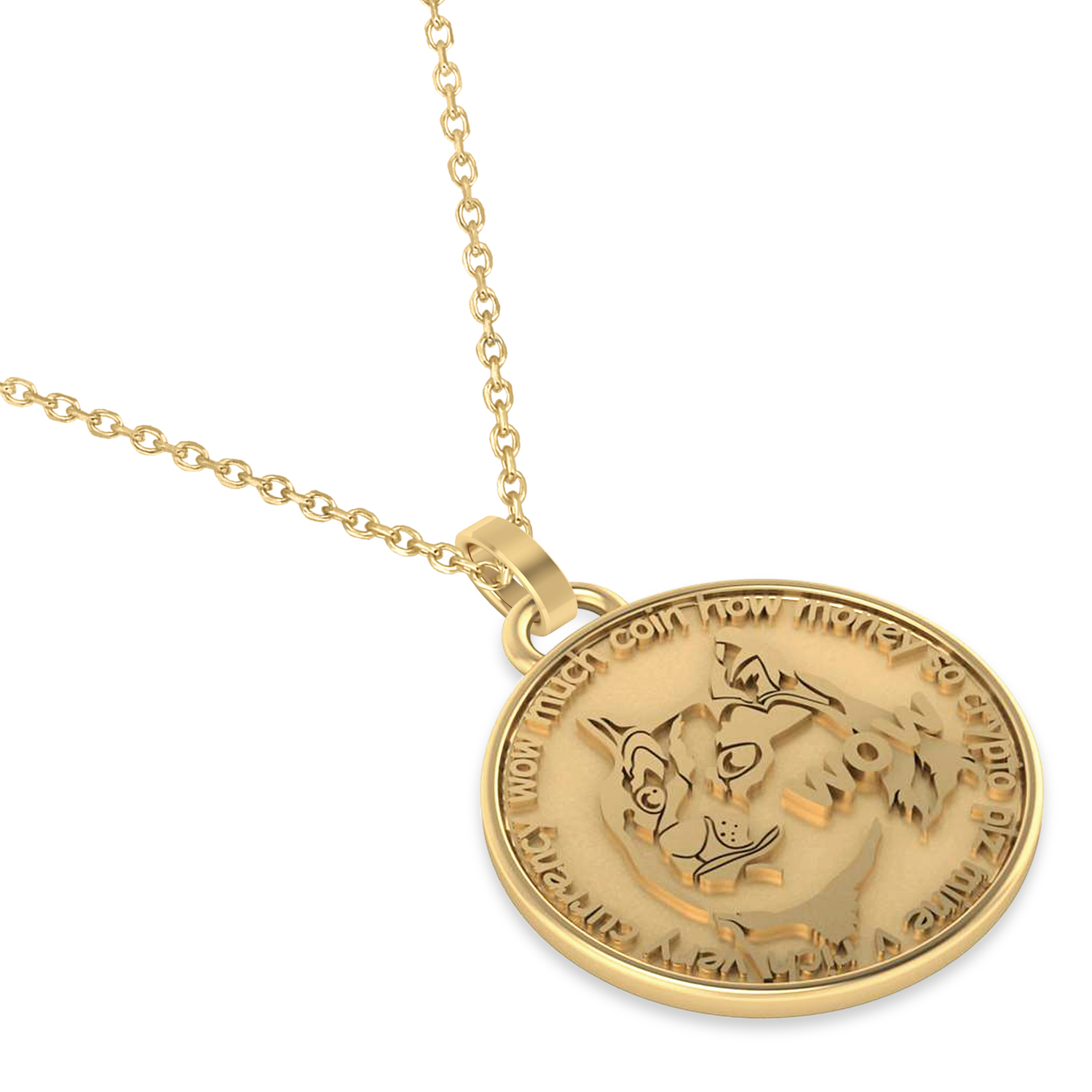 Cryptocurrency Dogecoin Pendant Necklace With Bail 14k Yellow Gold