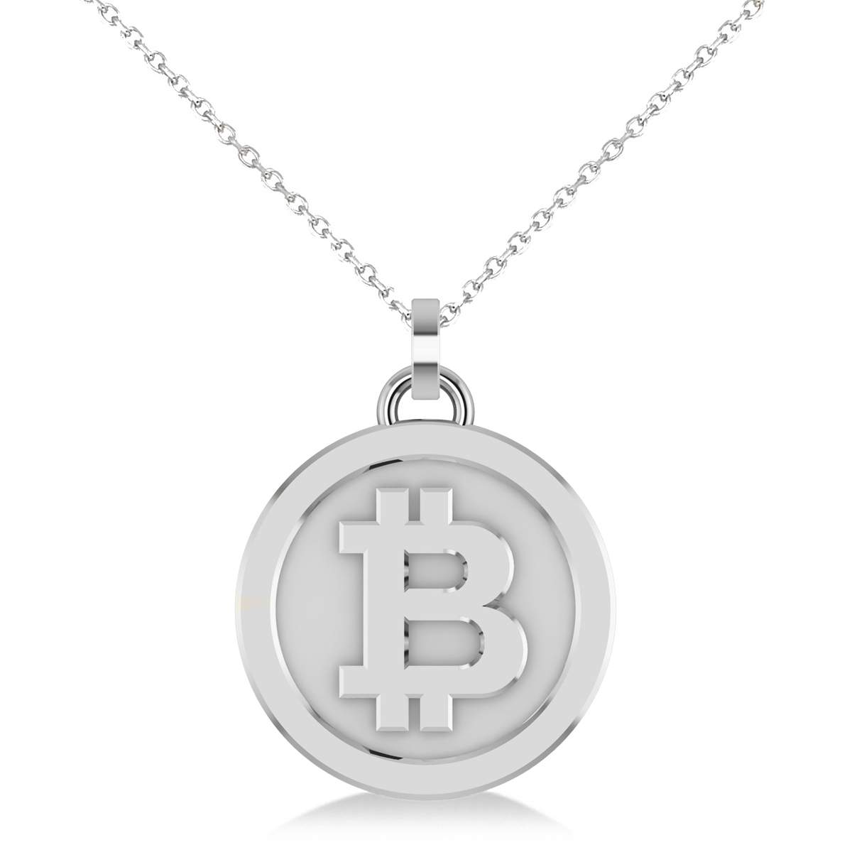 Medium Cryptocurrency Bitcoin Pendant Necklace 14k White Gold