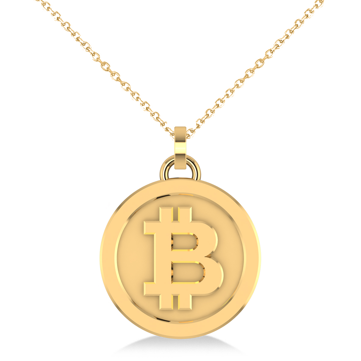 Medium Cryptocurrency Bitcoin Pendant Necklace 14k Yellow Gold