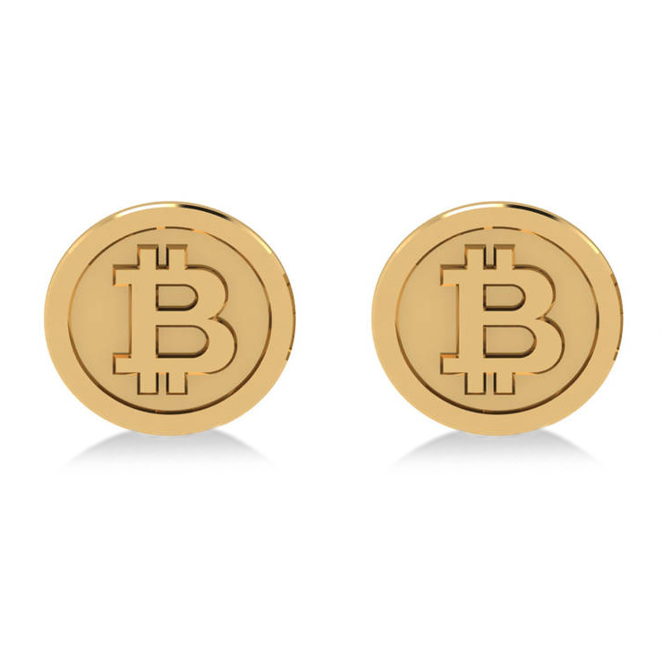Cryptocurrency Bitcoin Cuff Link 14k Yellow Gold
