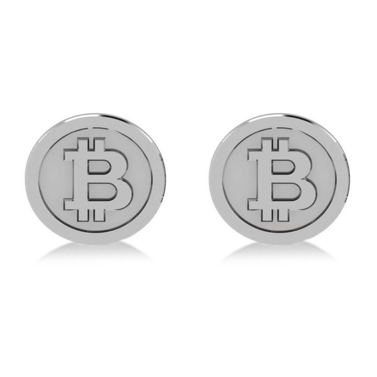 Cryptocurrency Bitcoin Cuff Link 18k White Gold