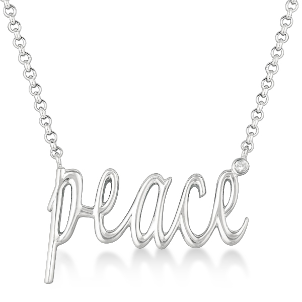 Sterling Silver "Peace" Diamond Pendant Necklace (0.01ct)