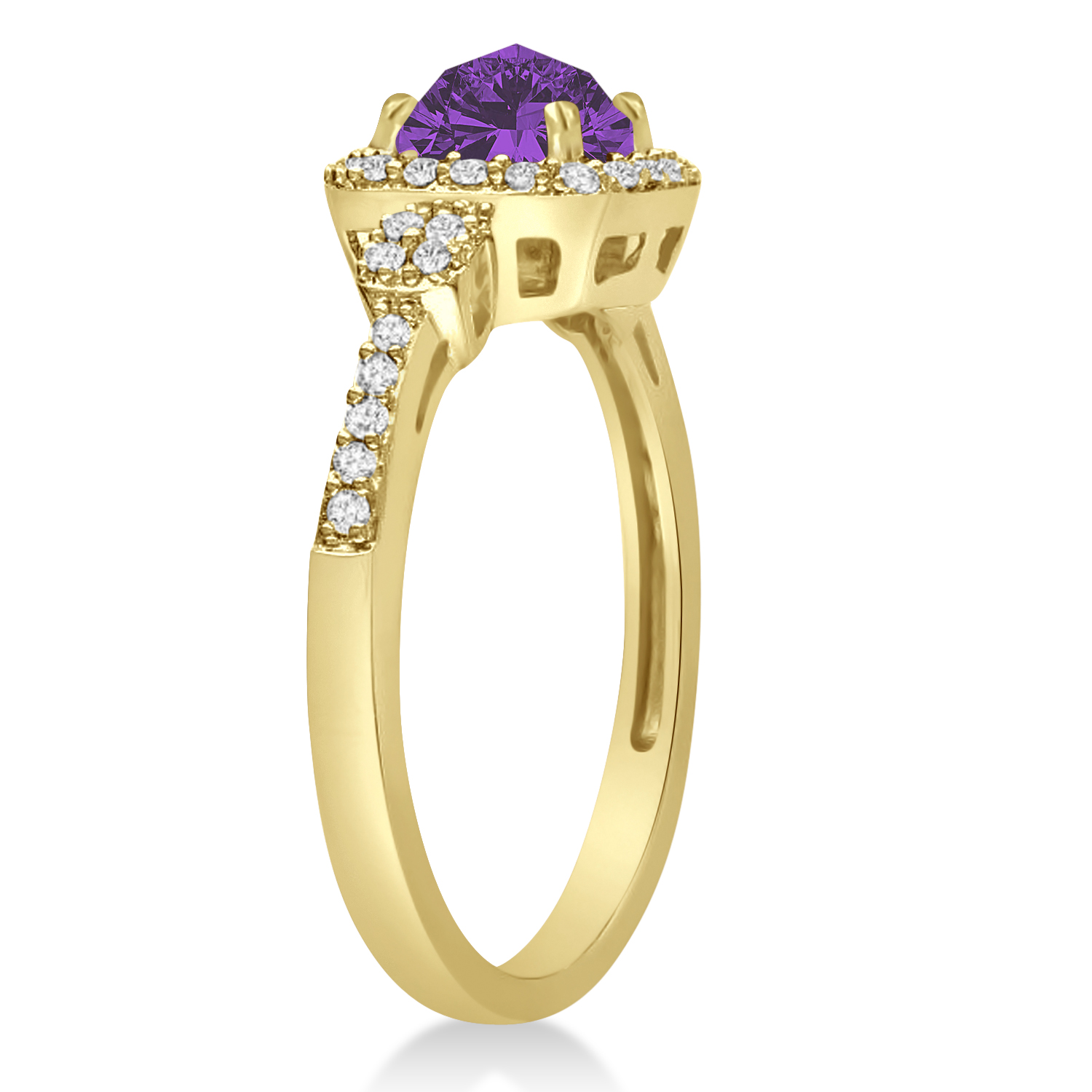 Amethyst & Diamond Diamond Halo Engagement Ring 14k Yellow Gold (1.01ct)