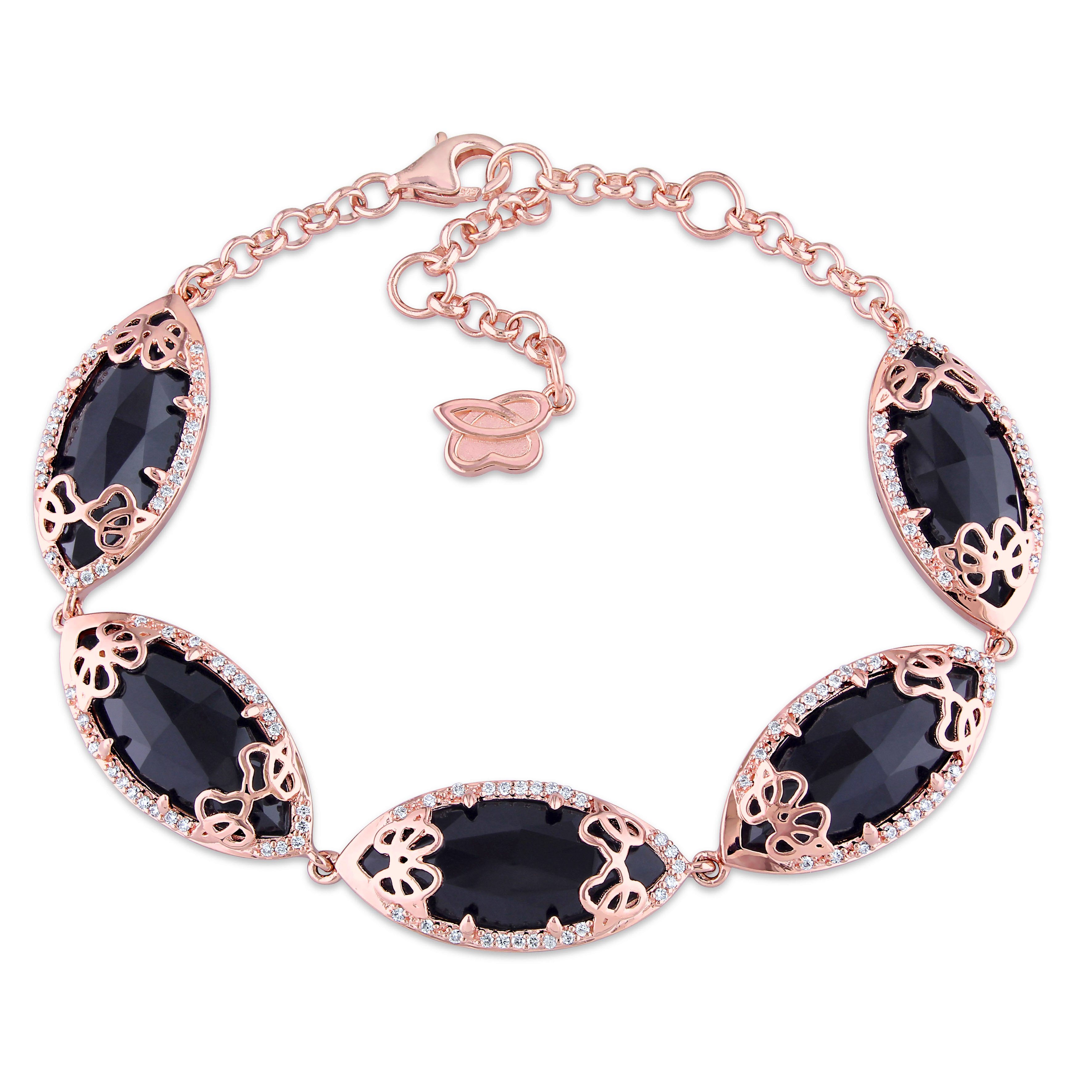Marquise Black Onyx & Diamond Bracelet Pink Silver (15.87ct)