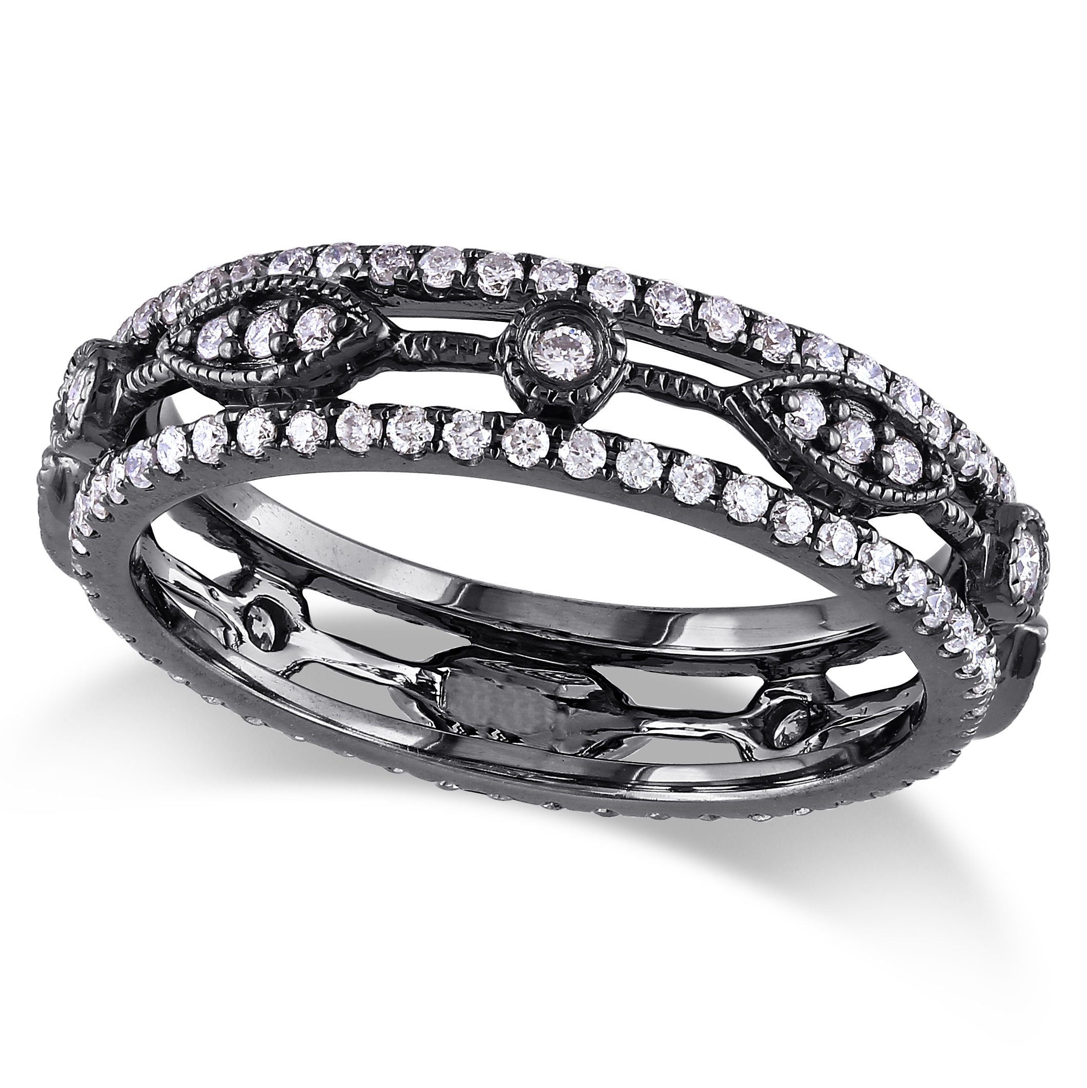 Diamond Eternity Fashion Ring 14k Black Rhodium Plated Gold 0.12ct DE360