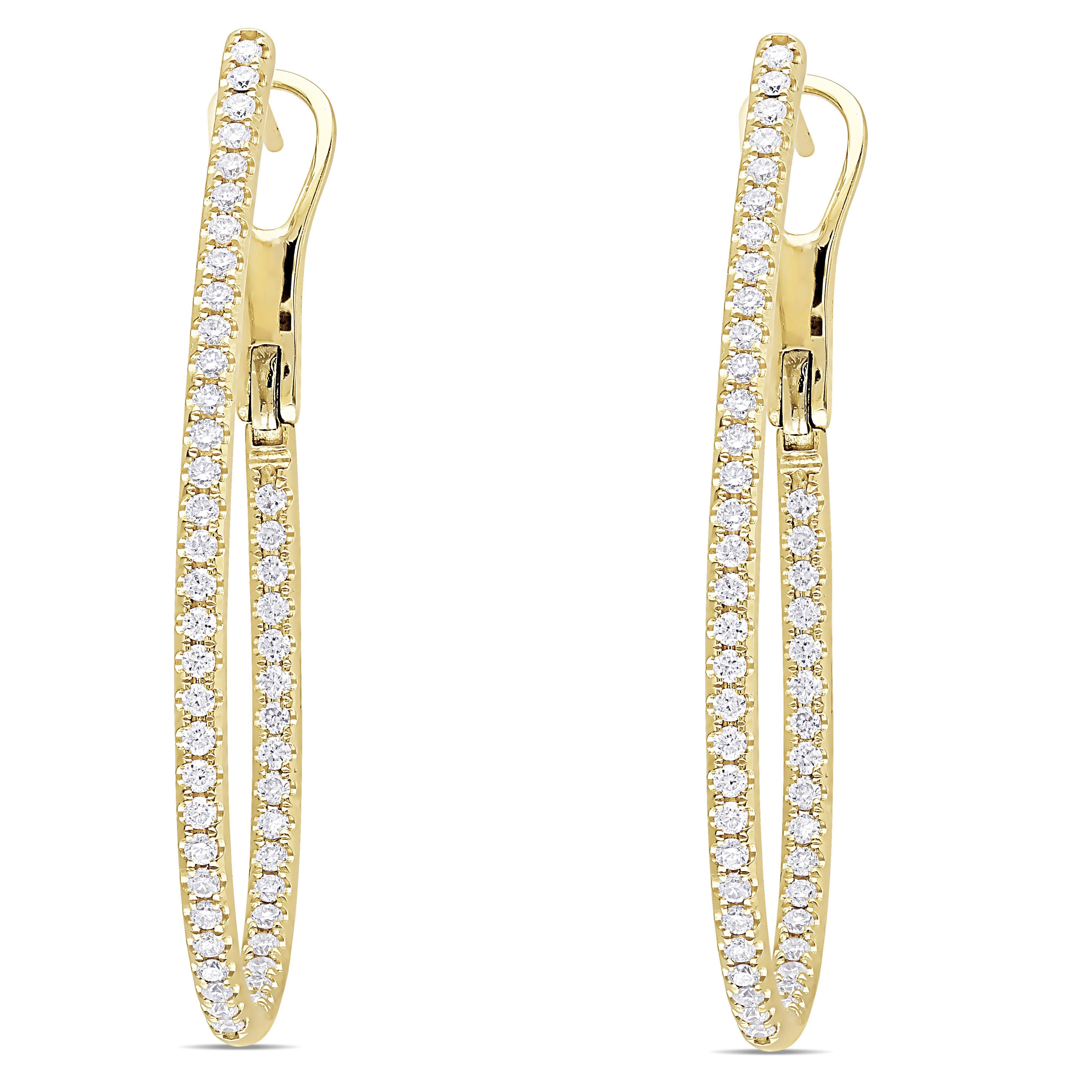Diamond Fashion Oval Hoop Earrings 14k Yellow Gold (1.00ct)
