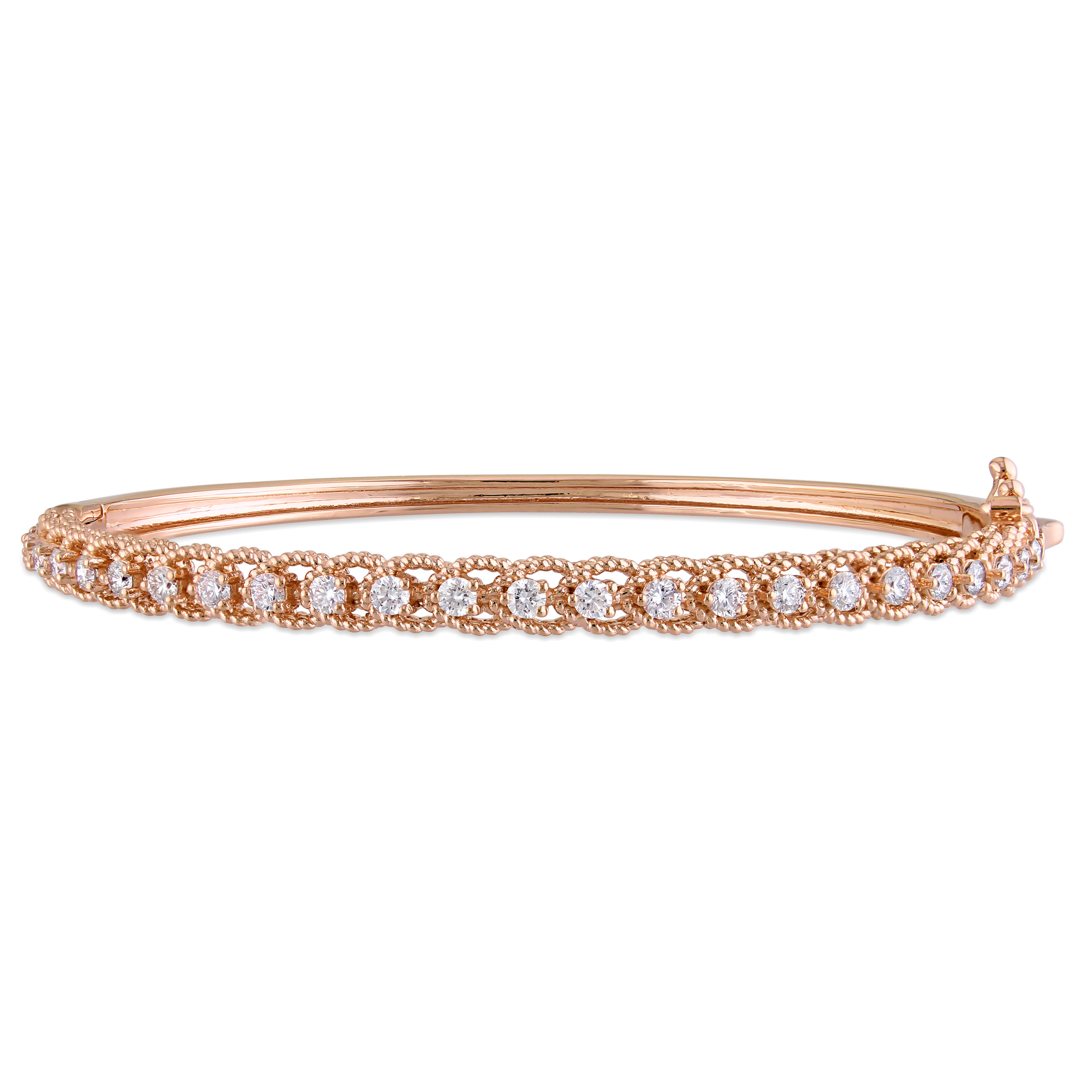 Diamond Rope Link Bangle Bracelet 14k Rose Gold (0.88ct)