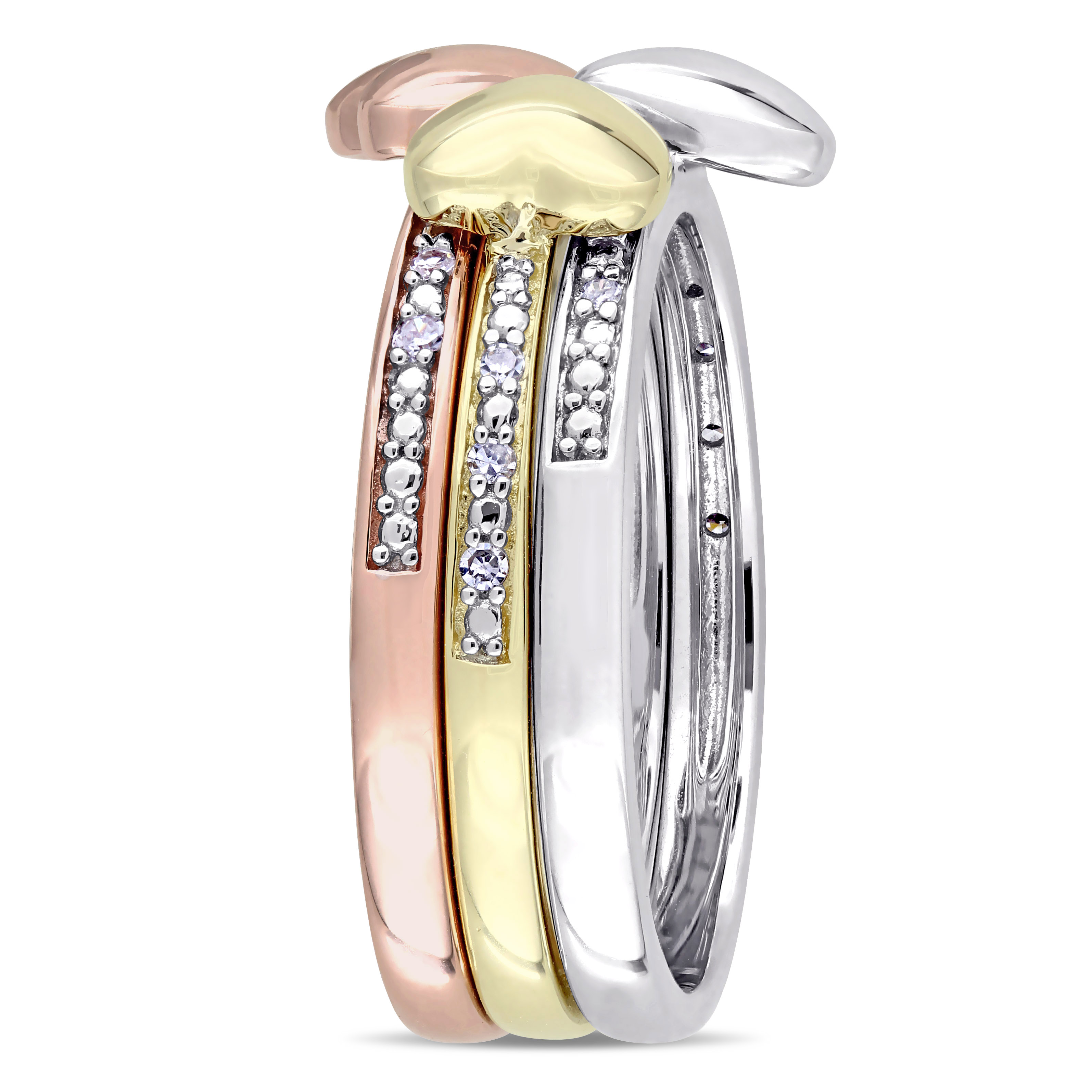 Three Piece Diamond Heart Ring Set 14k Multi Tone Gold (0.09ct)