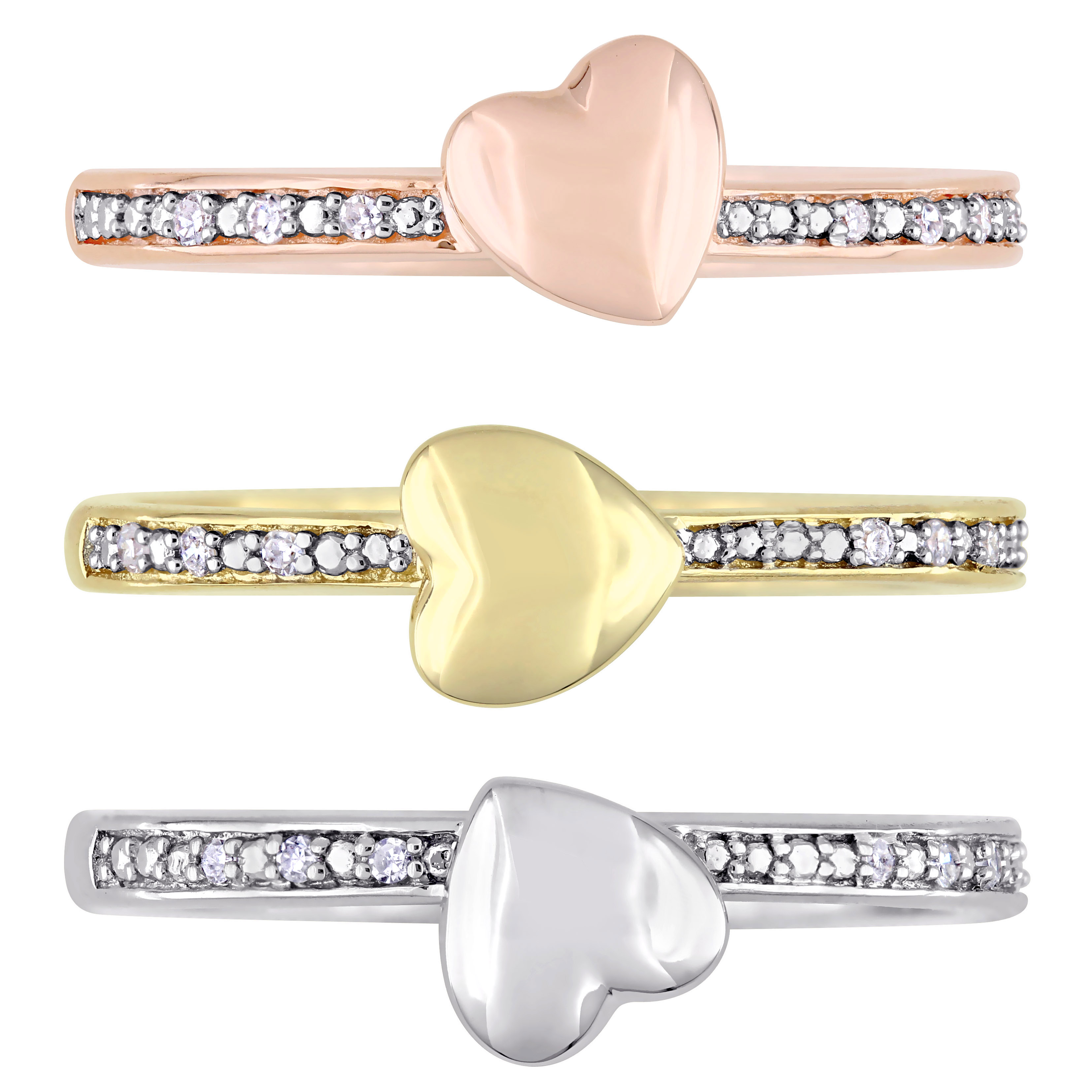 Three Piece Diamond Heart Ring Set 14k Multi Tone Gold (0.09ct)