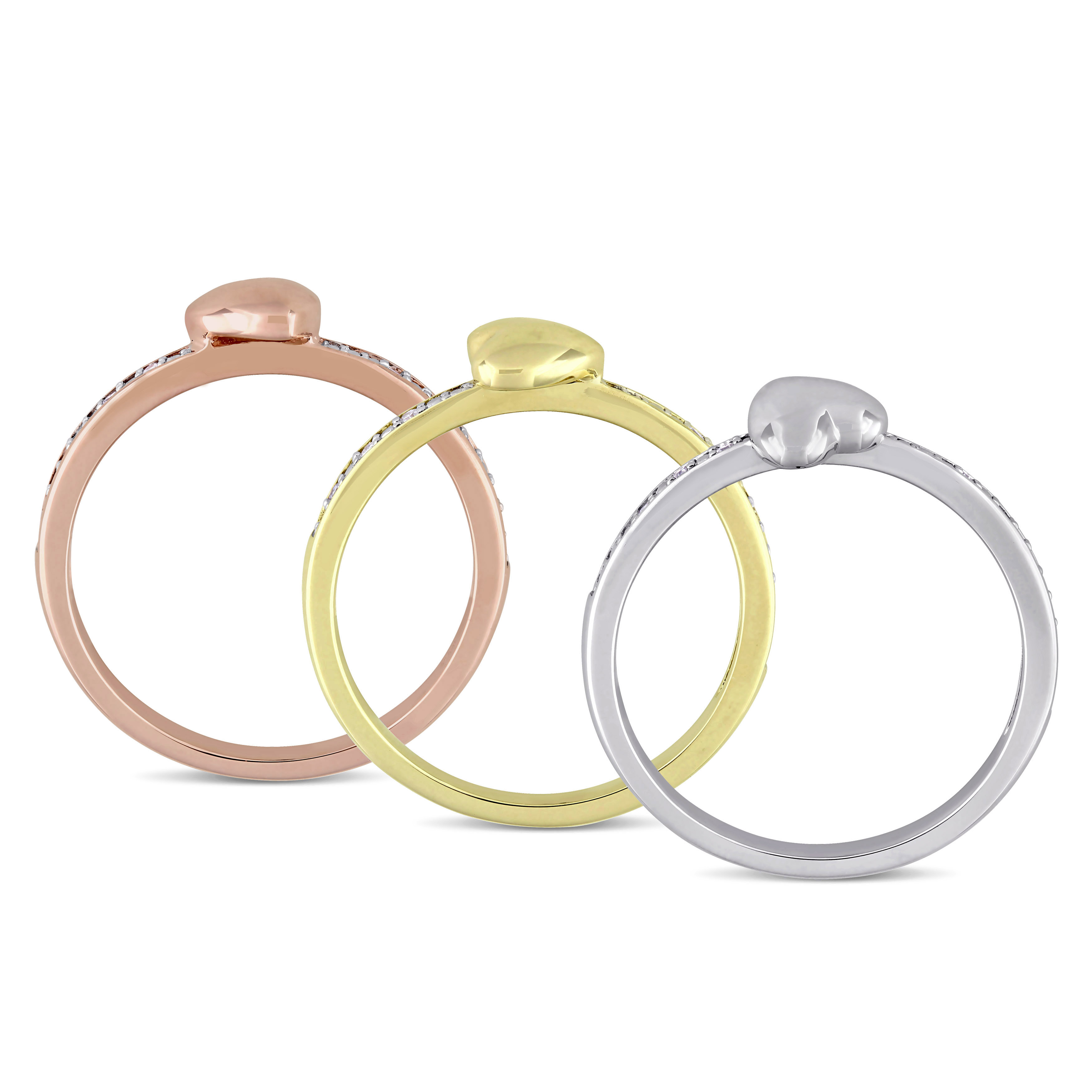 Three Piece Diamond Heart Ring Set 14k Multi Tone Gold (0.09ct)