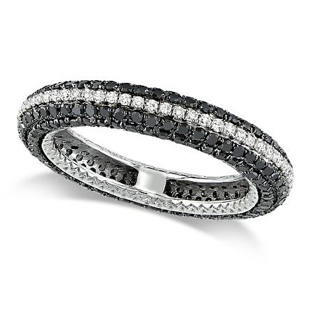 Round Black and White Diamond Eternity Ring 14k White Gold (1.55ct)