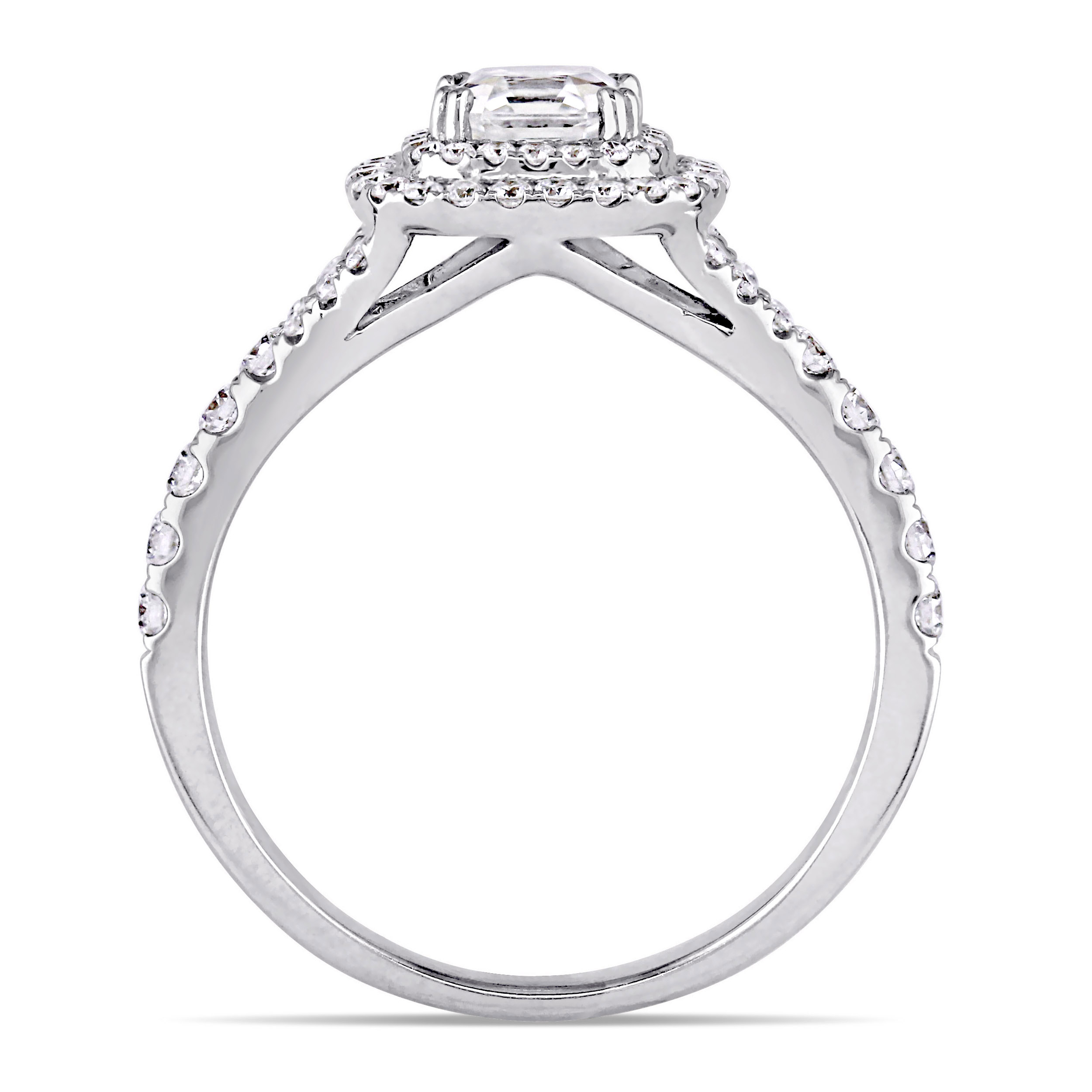 Asscher and Round Diamond Halo Engagement Ring 14k White Gold (1.20ct)