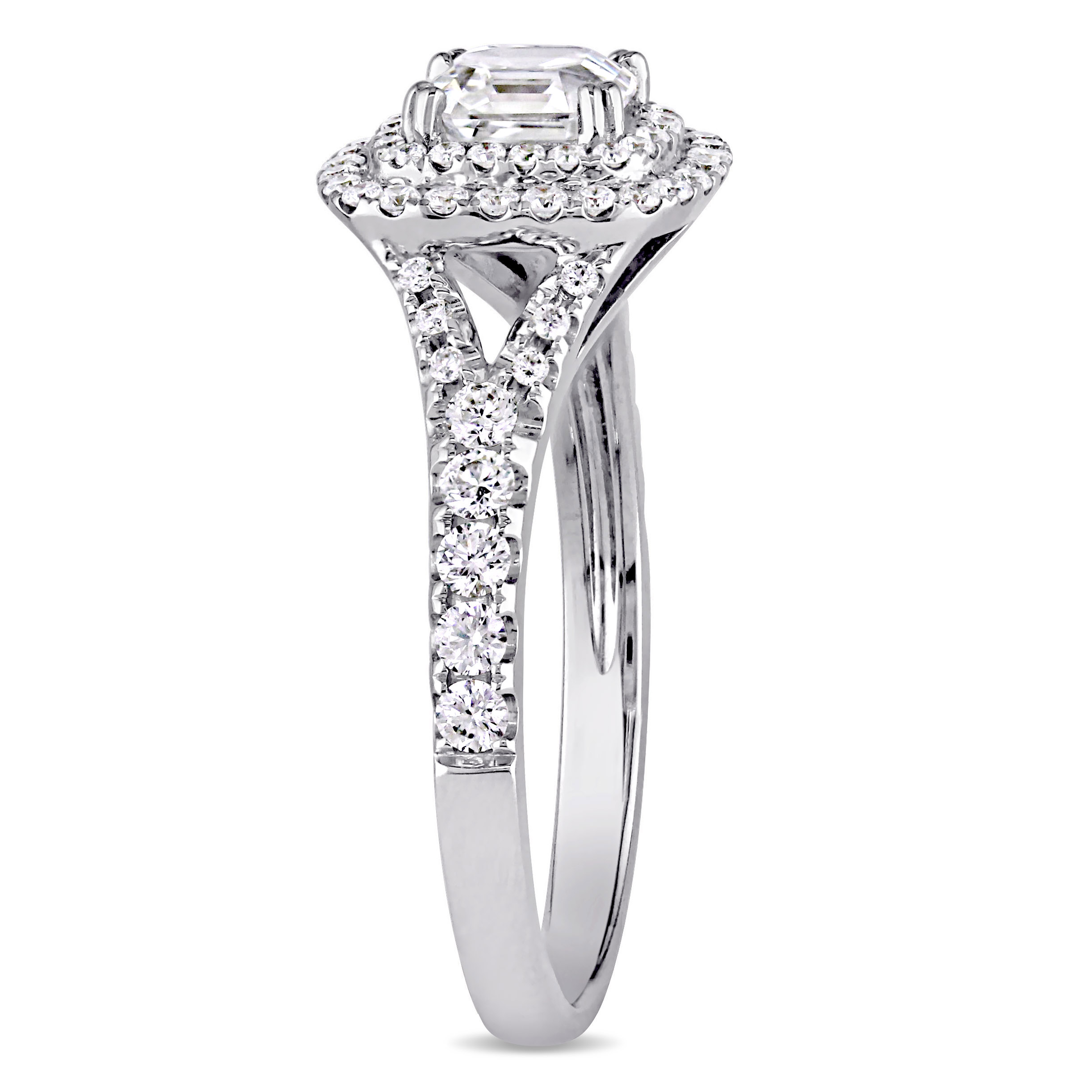 Asscher and Round Diamond Halo Engagement Ring 14k White Gold (1.20ct)