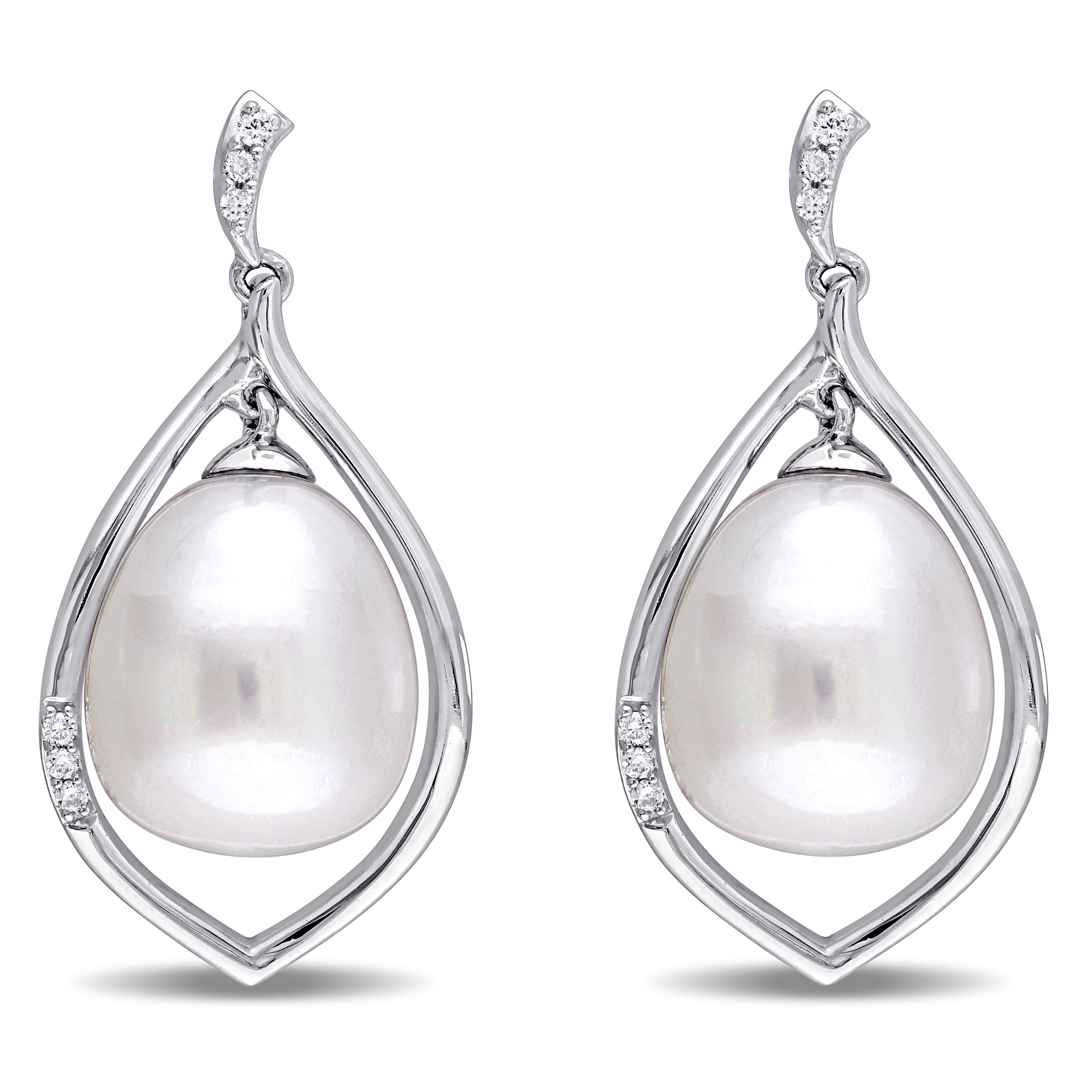 Drop Pearl & Diamond Dangle Earring 14k White Gold (0.10ct)