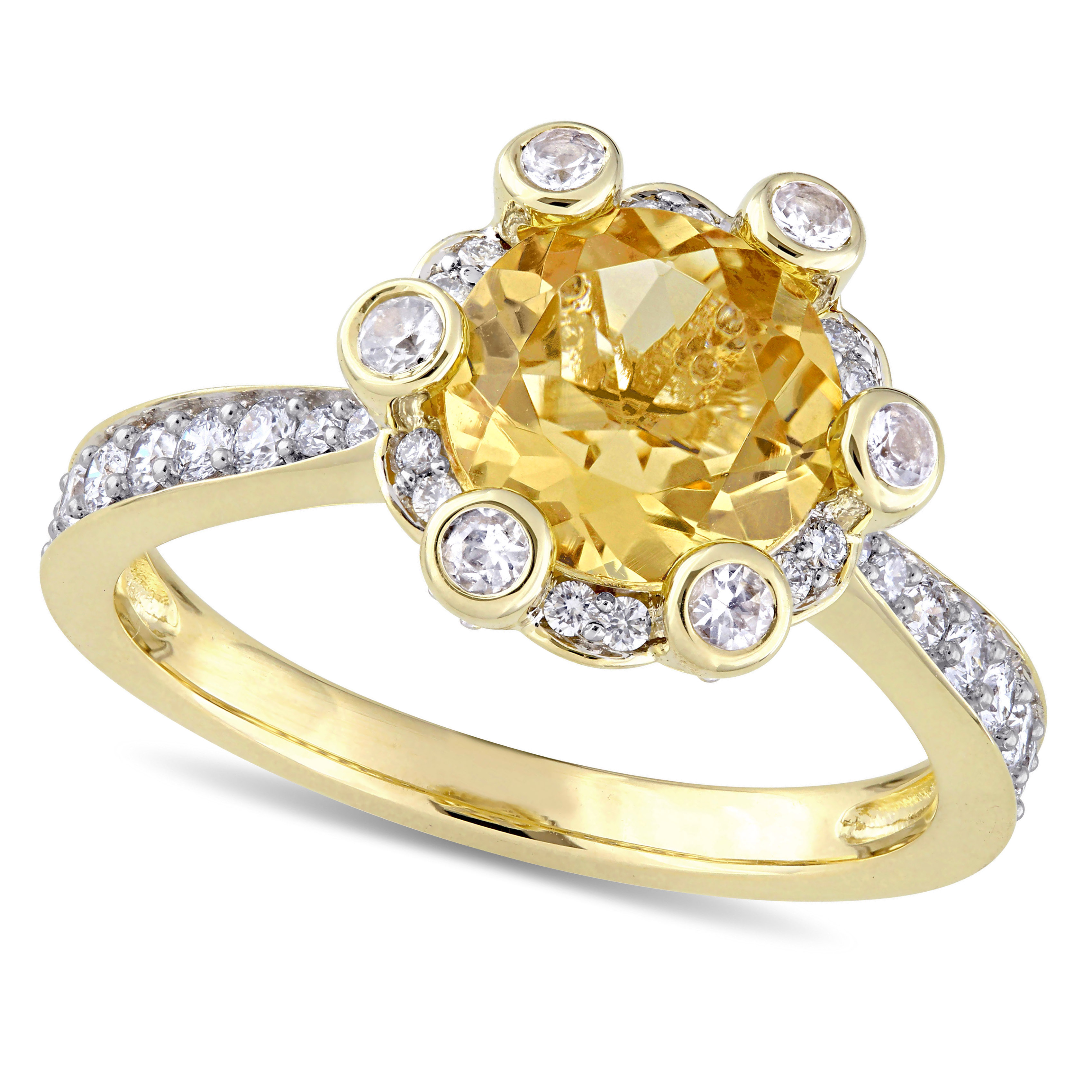 Citrine and White Sapphire with Diamond Halo Ring 14k Yellow Gold 2 ...