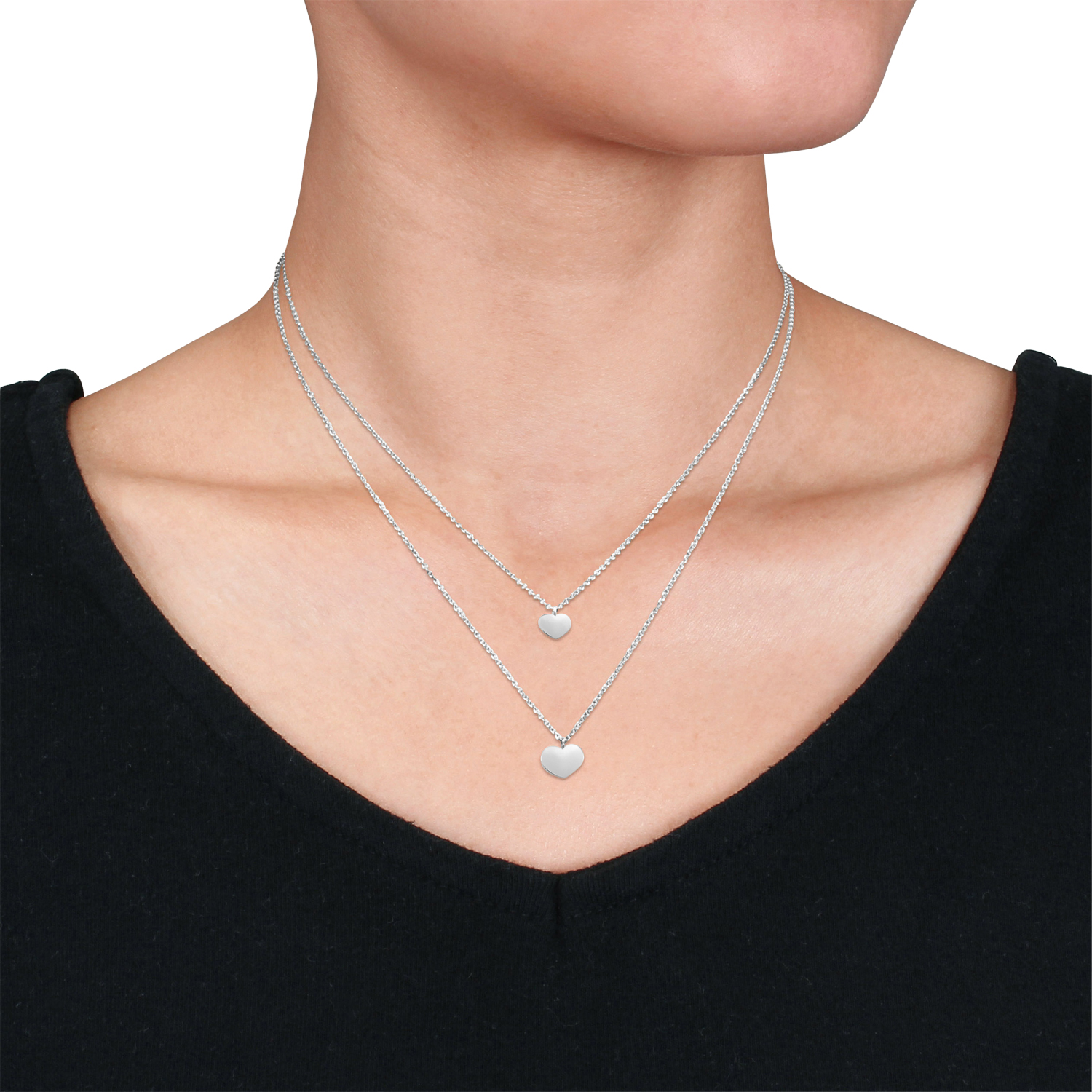 Double Heart Necklace 18k White Gold