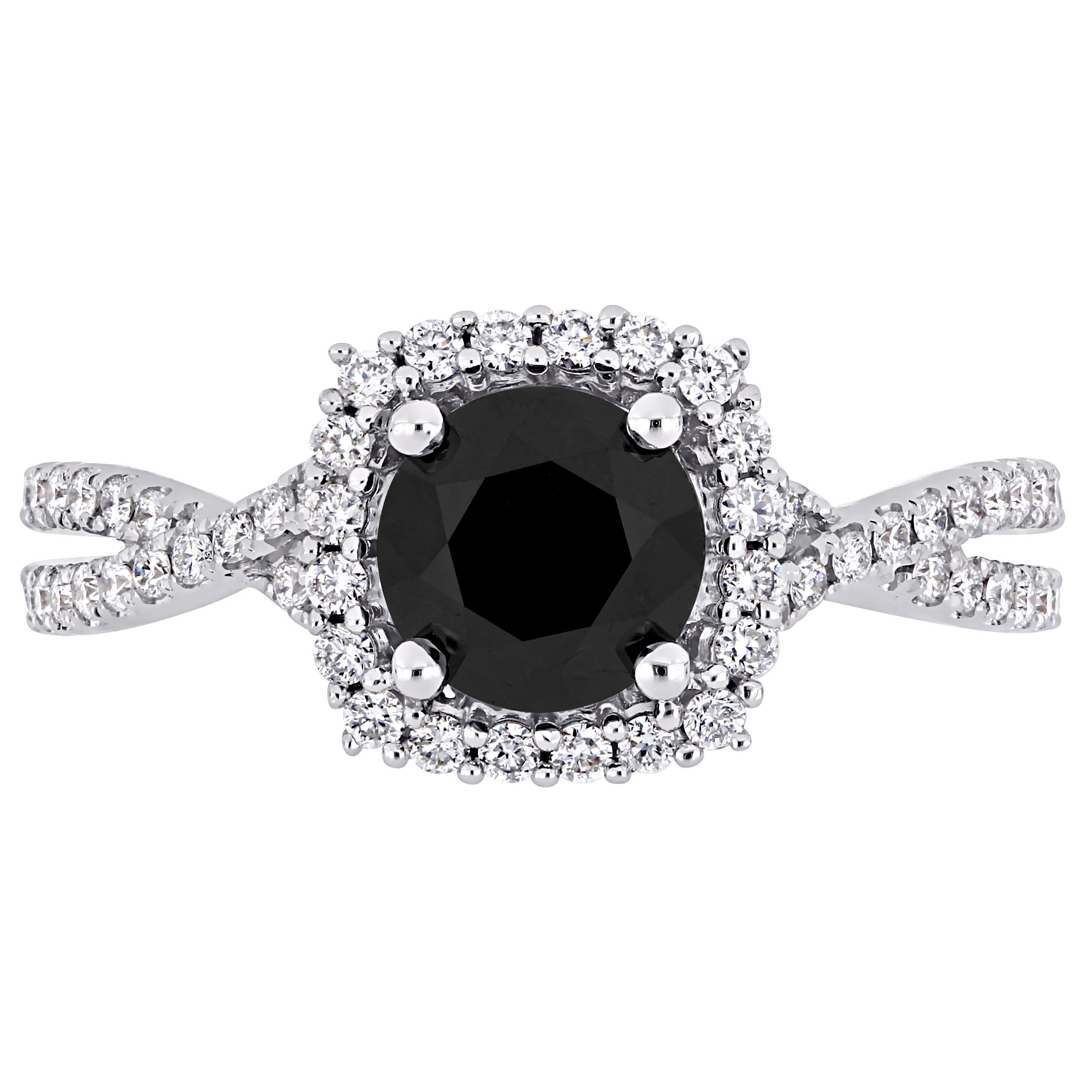 Round Cut Black and White Diamond Halo Ring 14k White Gold (1.50ct)