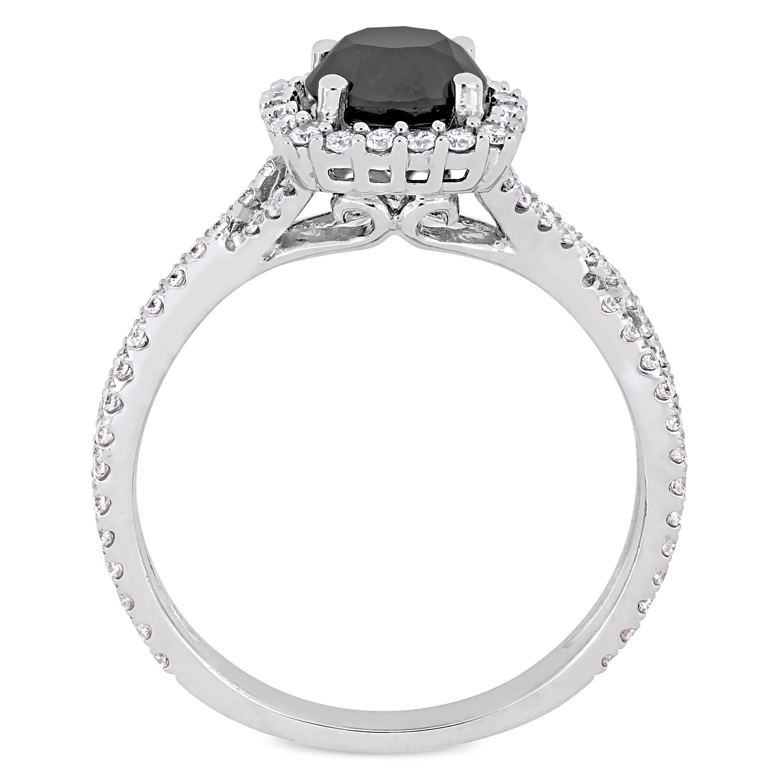 Round Cut Black and White Diamond Halo Ring 14k White Gold (1.50ct)