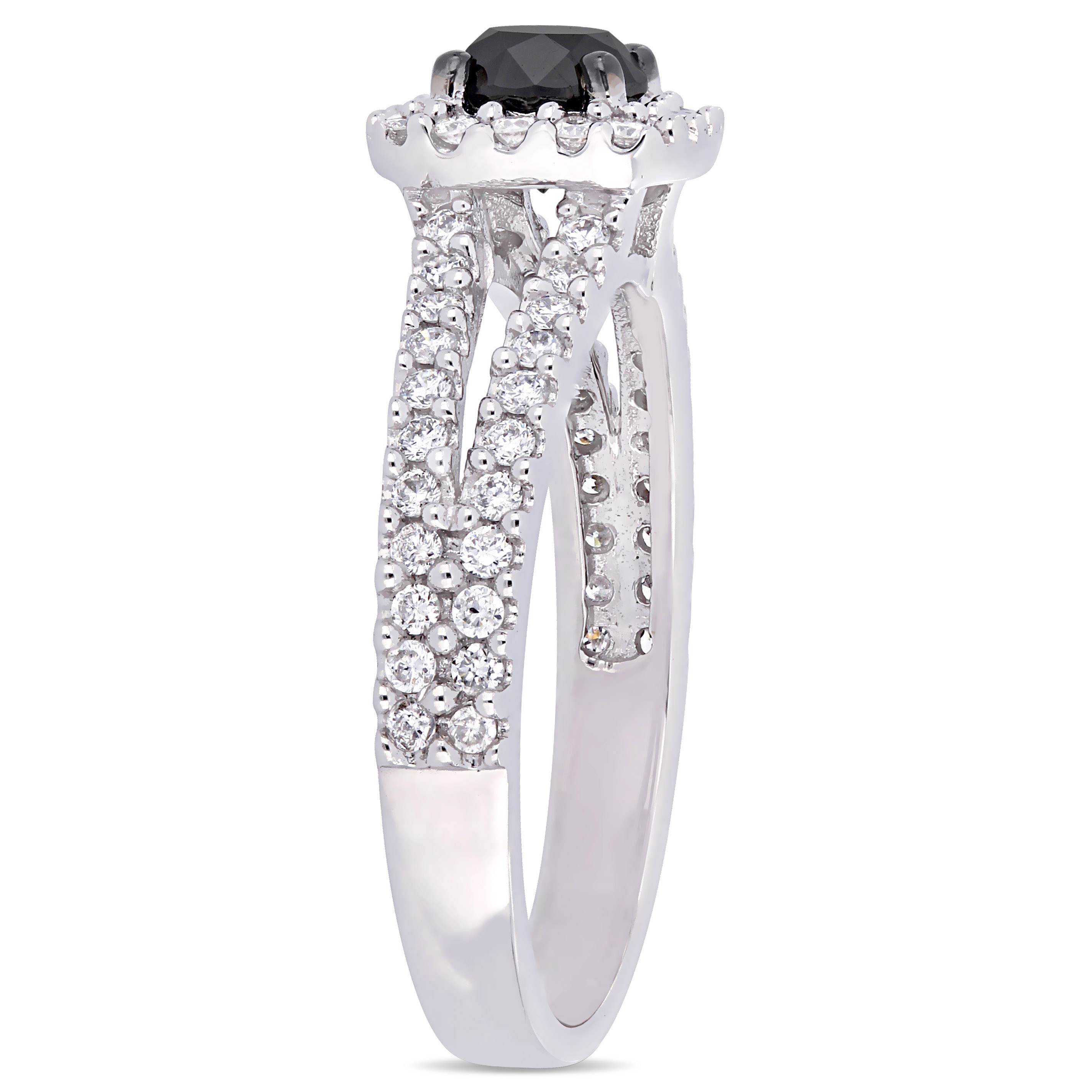 Round Cut Black and White Diamond Halo Ring 14k White Gold (0.98ct)