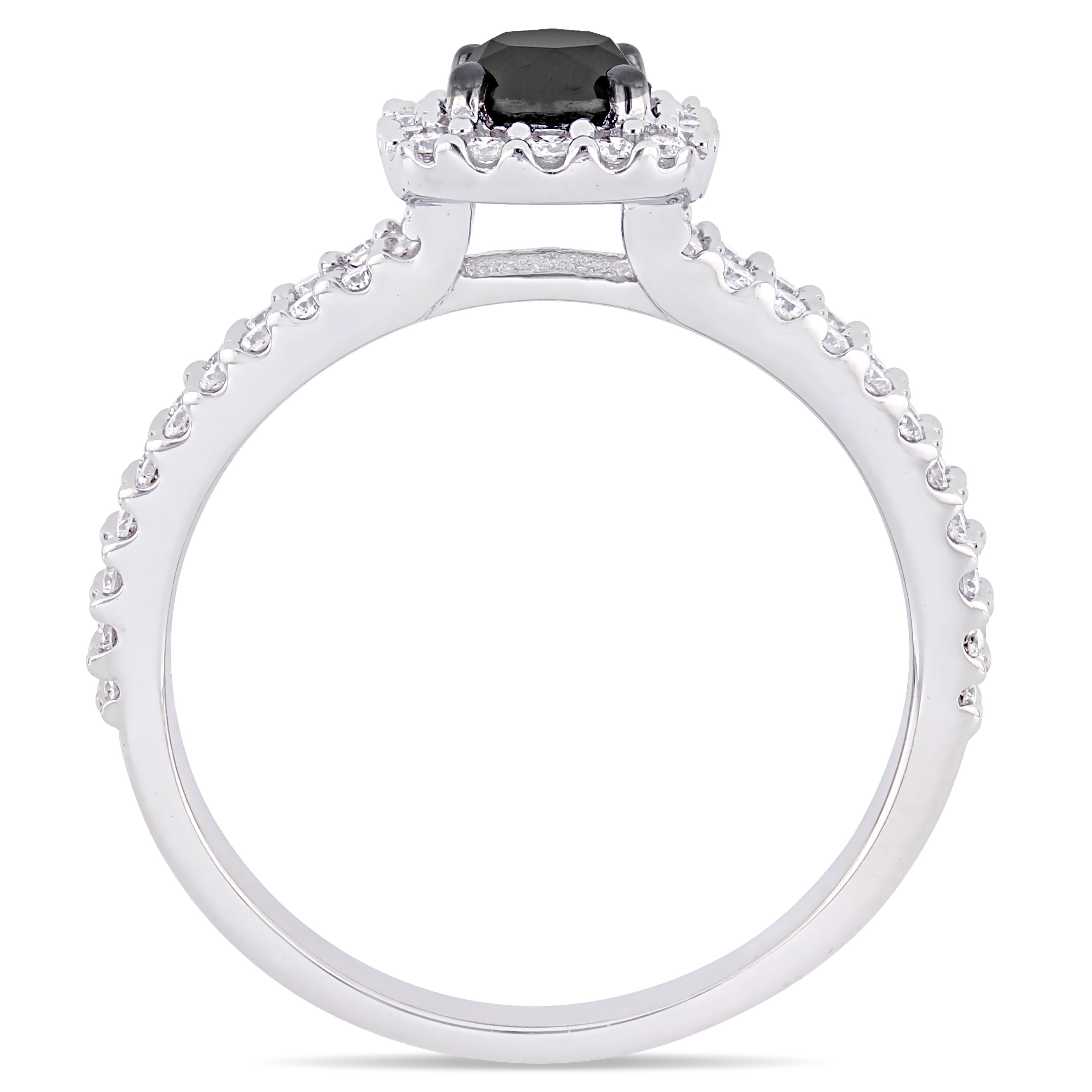 Round Cut Black and White Diamond Halo Ring 14k White Gold (0.98ct)