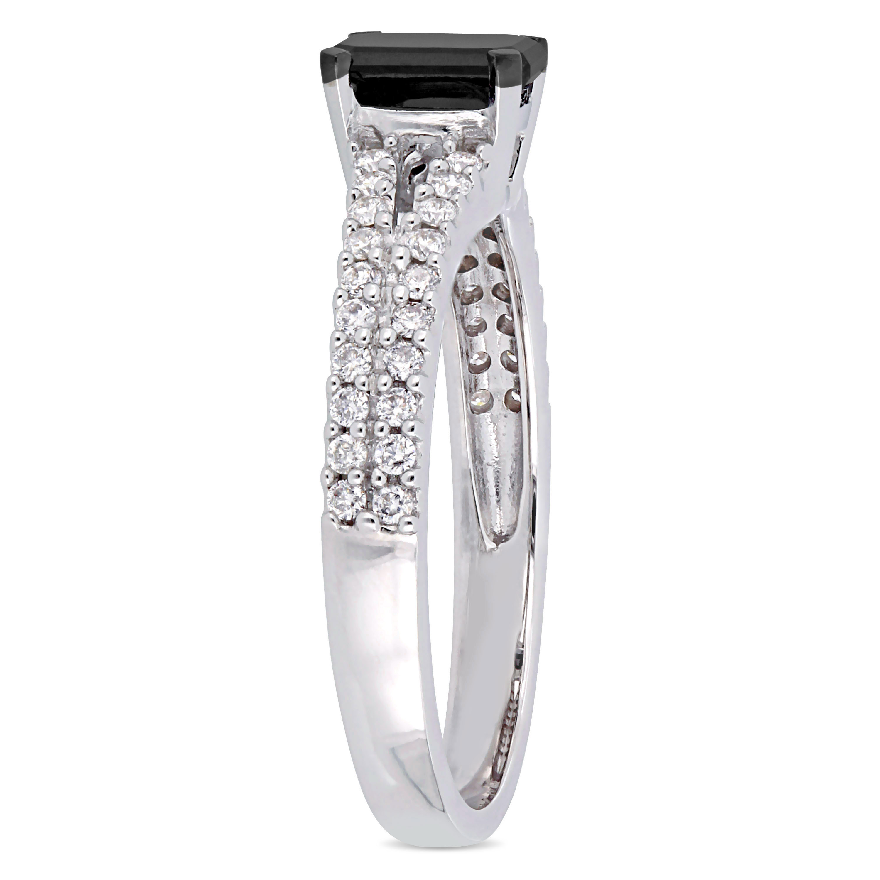 Black and White Diamond Split Shank Ring 14k White Gold (0.98ct)