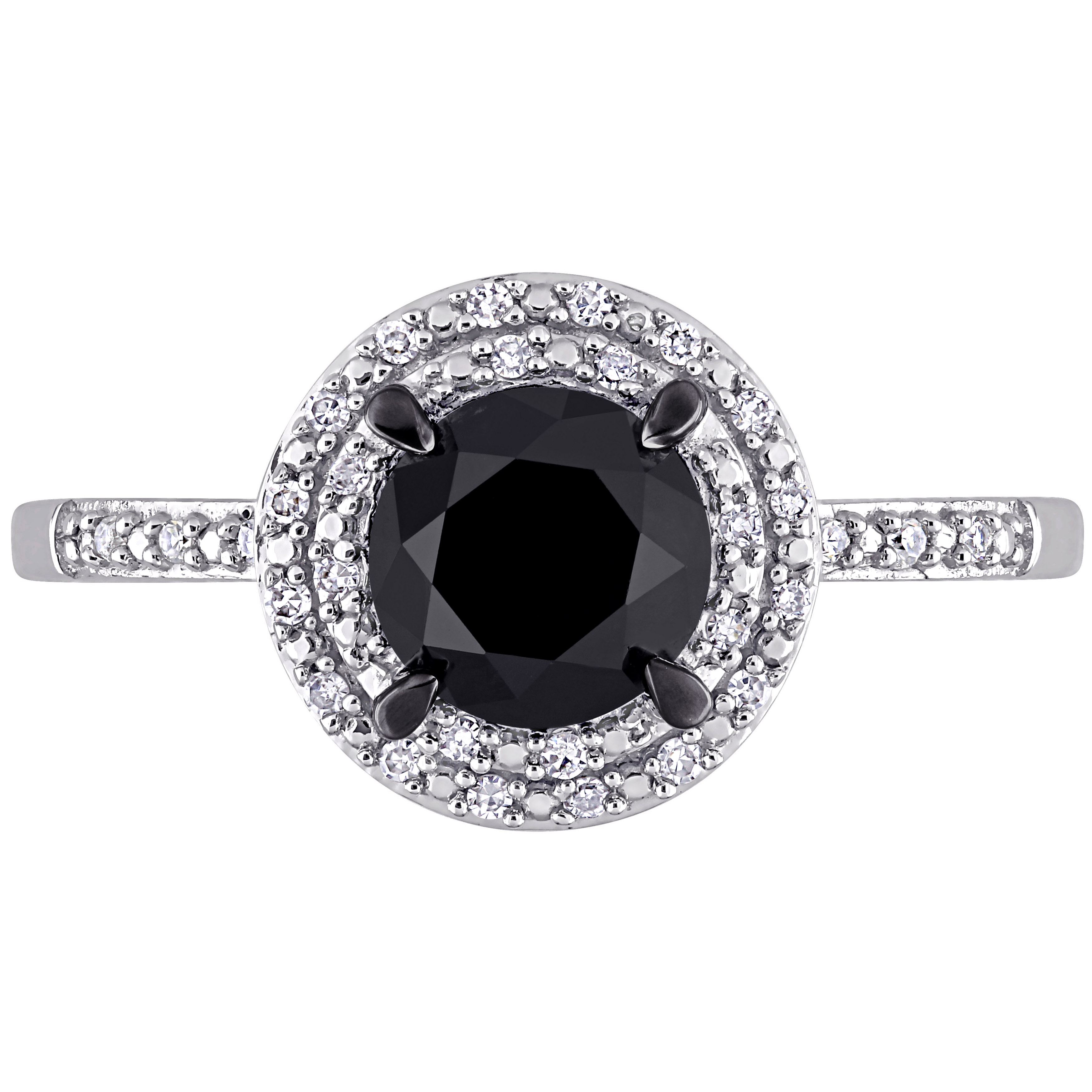 Round Black and White Diamond Double Halo Ring 14k W. Gold (1.61ct)