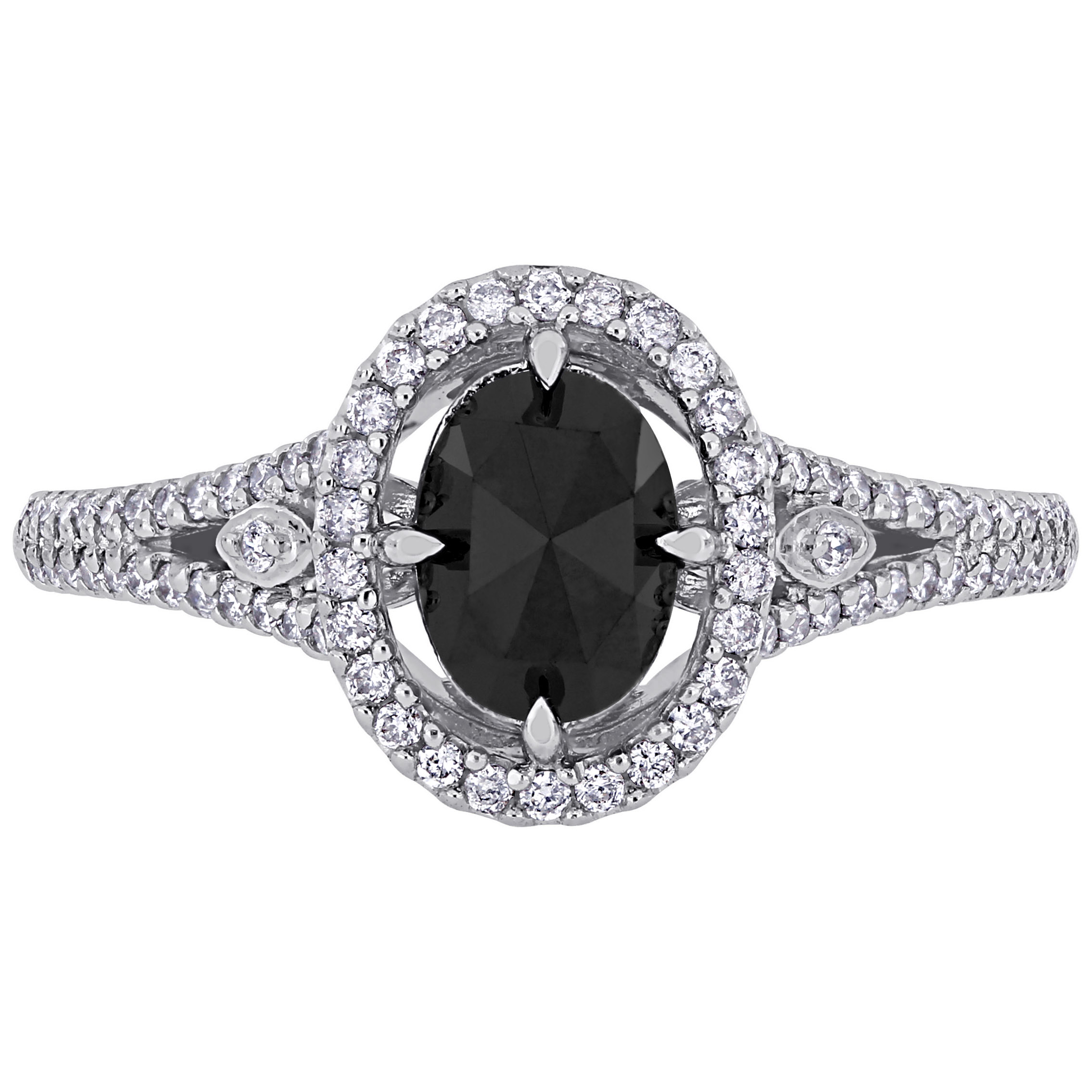 Oval Cut Black & Round White Diamond Halo Ring 14k White Gold (1.23ct)