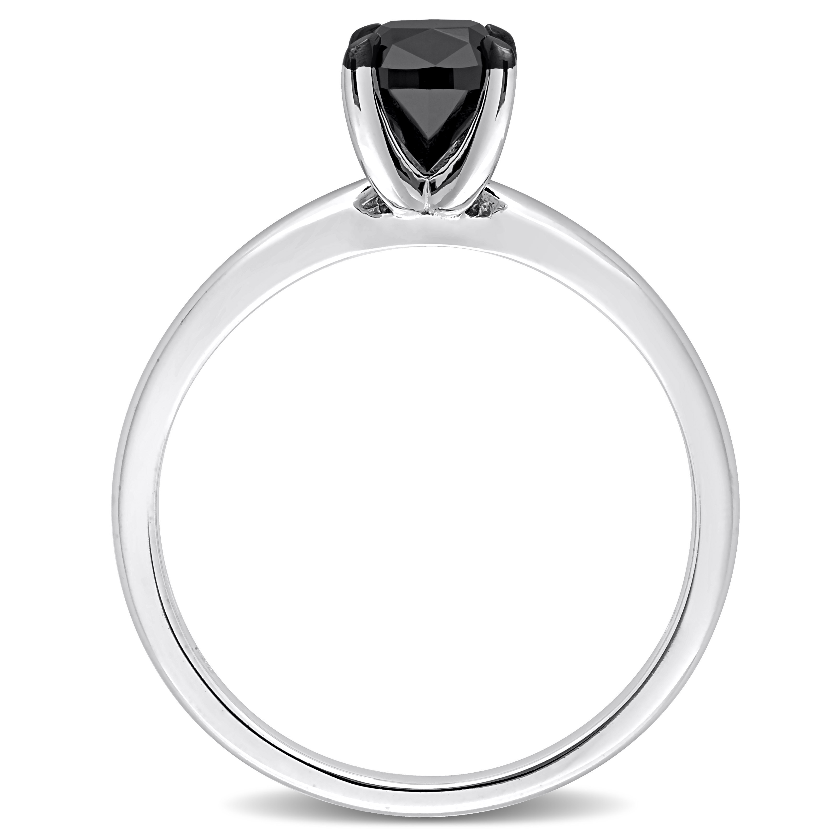 Cushion Cut Black Diamond Solitaire Ring in 14k White Gold (1.00ct)