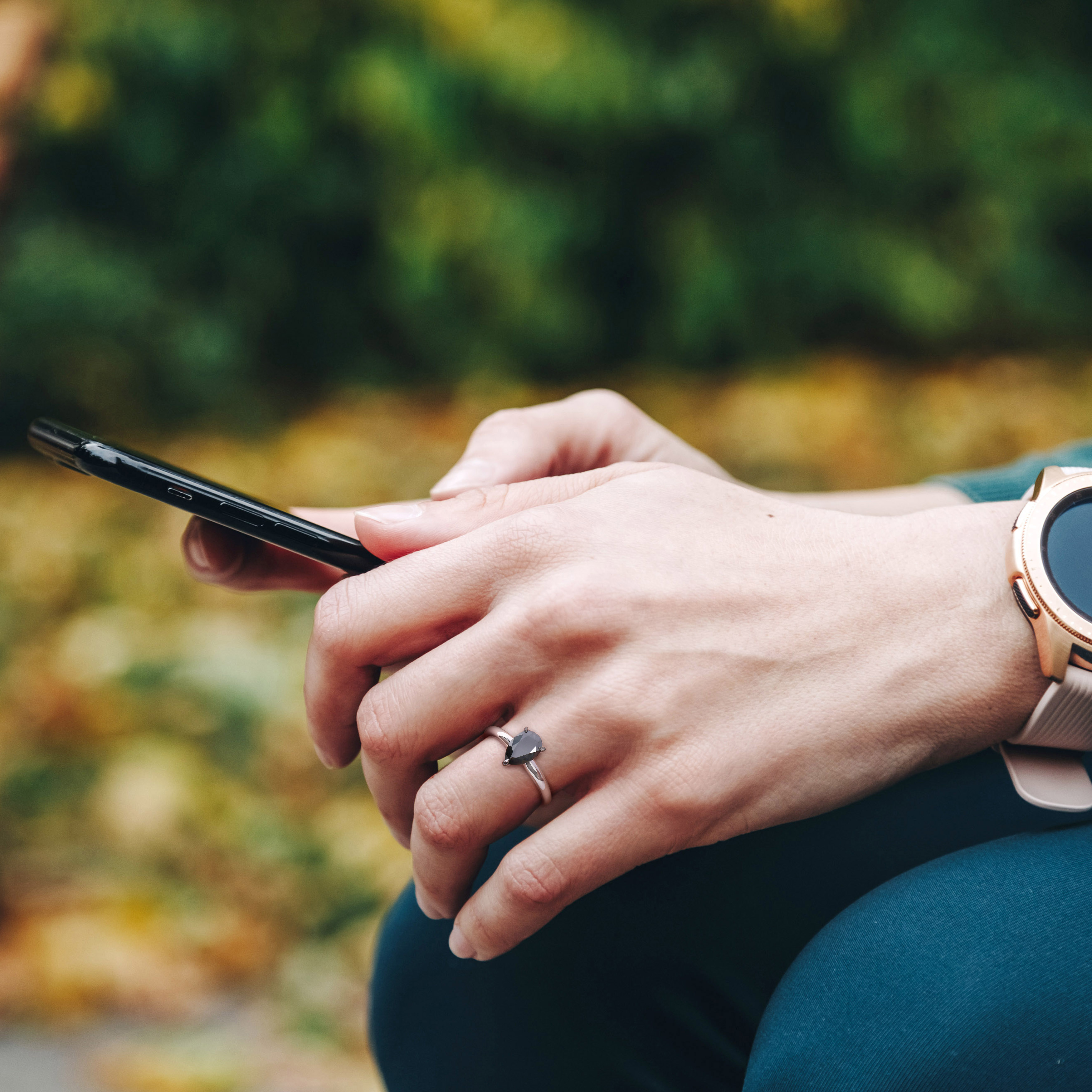 Pear Cut Black Diamond Solitaire Ring in 14k White Gold (1.00ct)