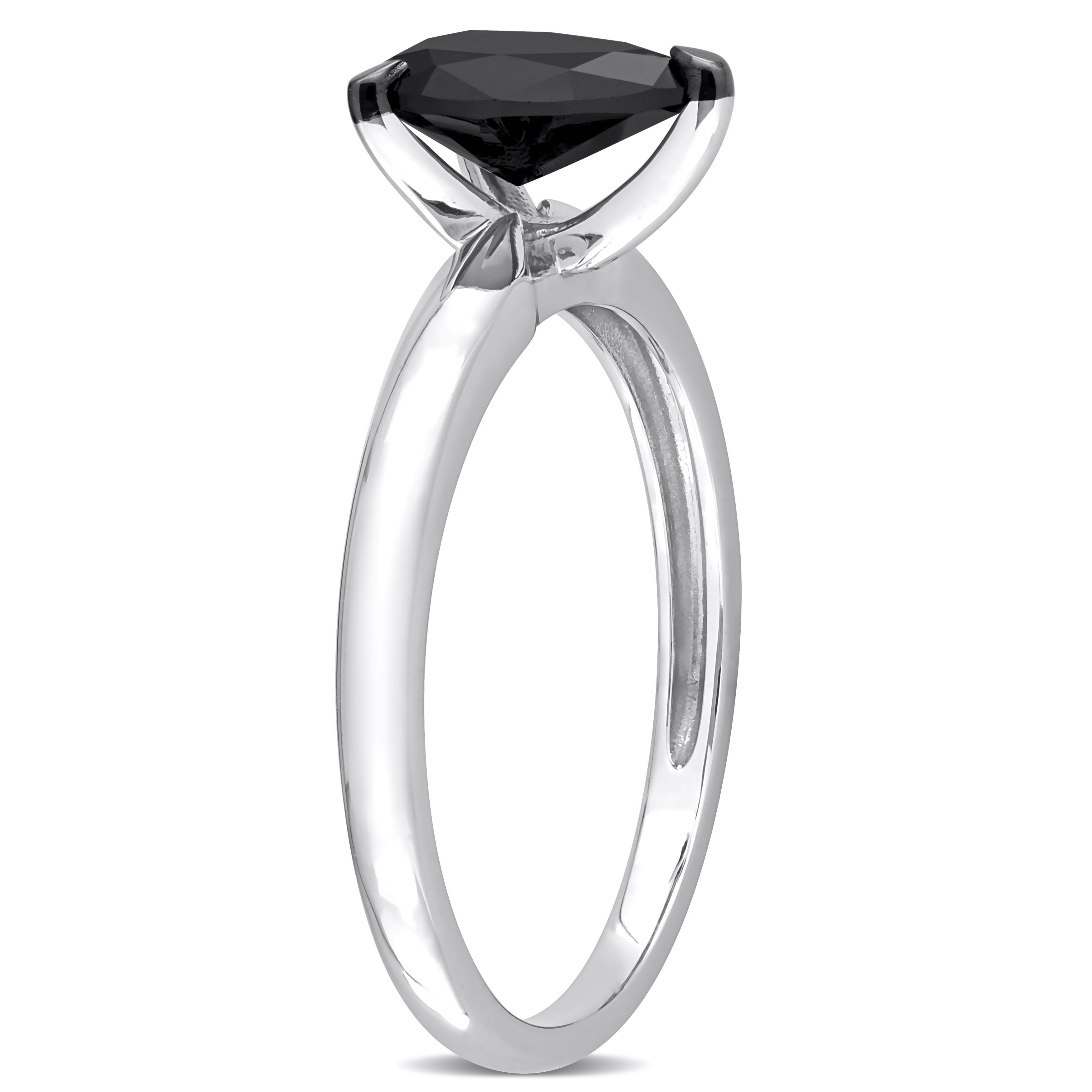 Pear Cut Black Diamond Solitaire Ring in 14k White Gold (1.00ct)