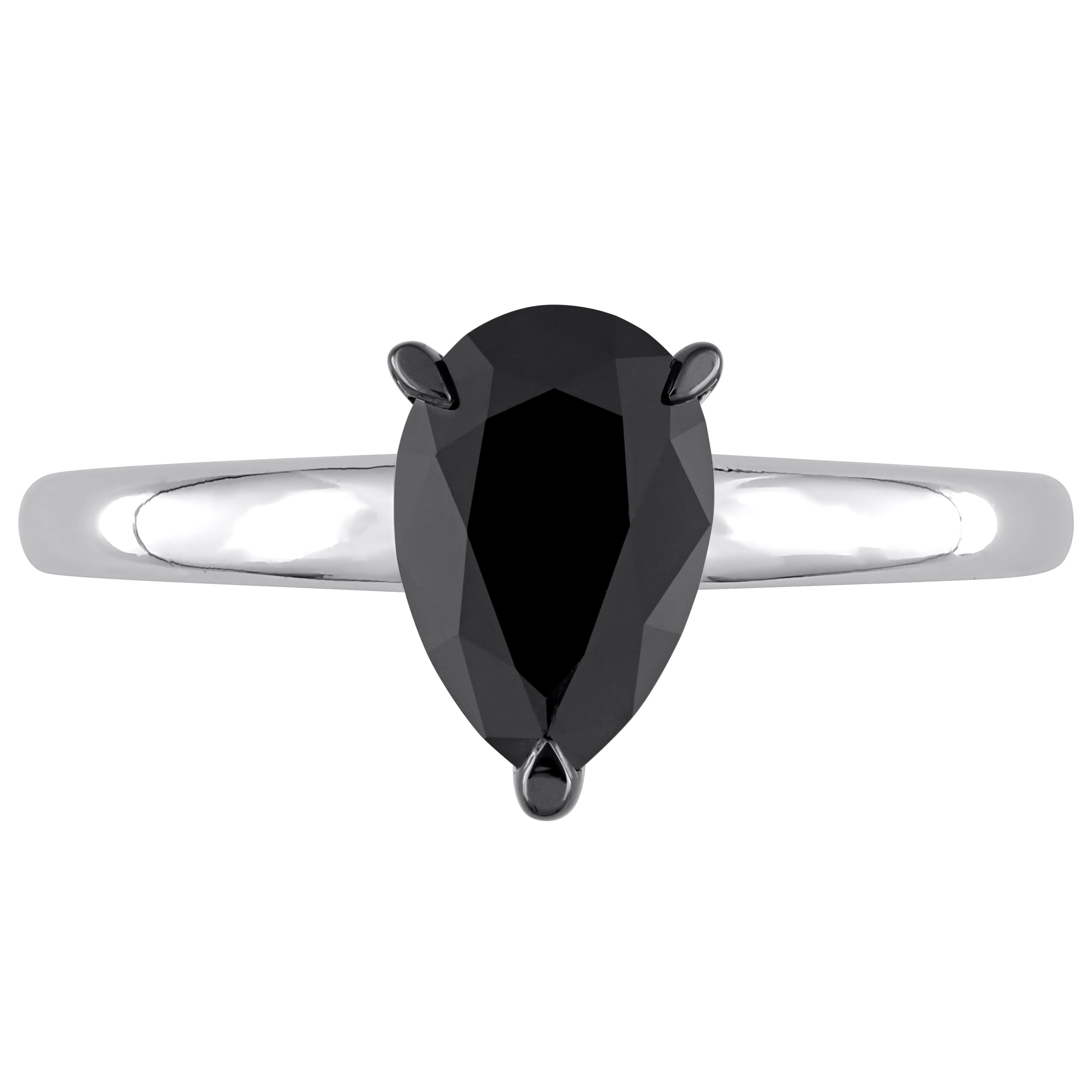 Pear Cut Black Diamond Solitaire Ring in 14k White Gold (1.00ct)