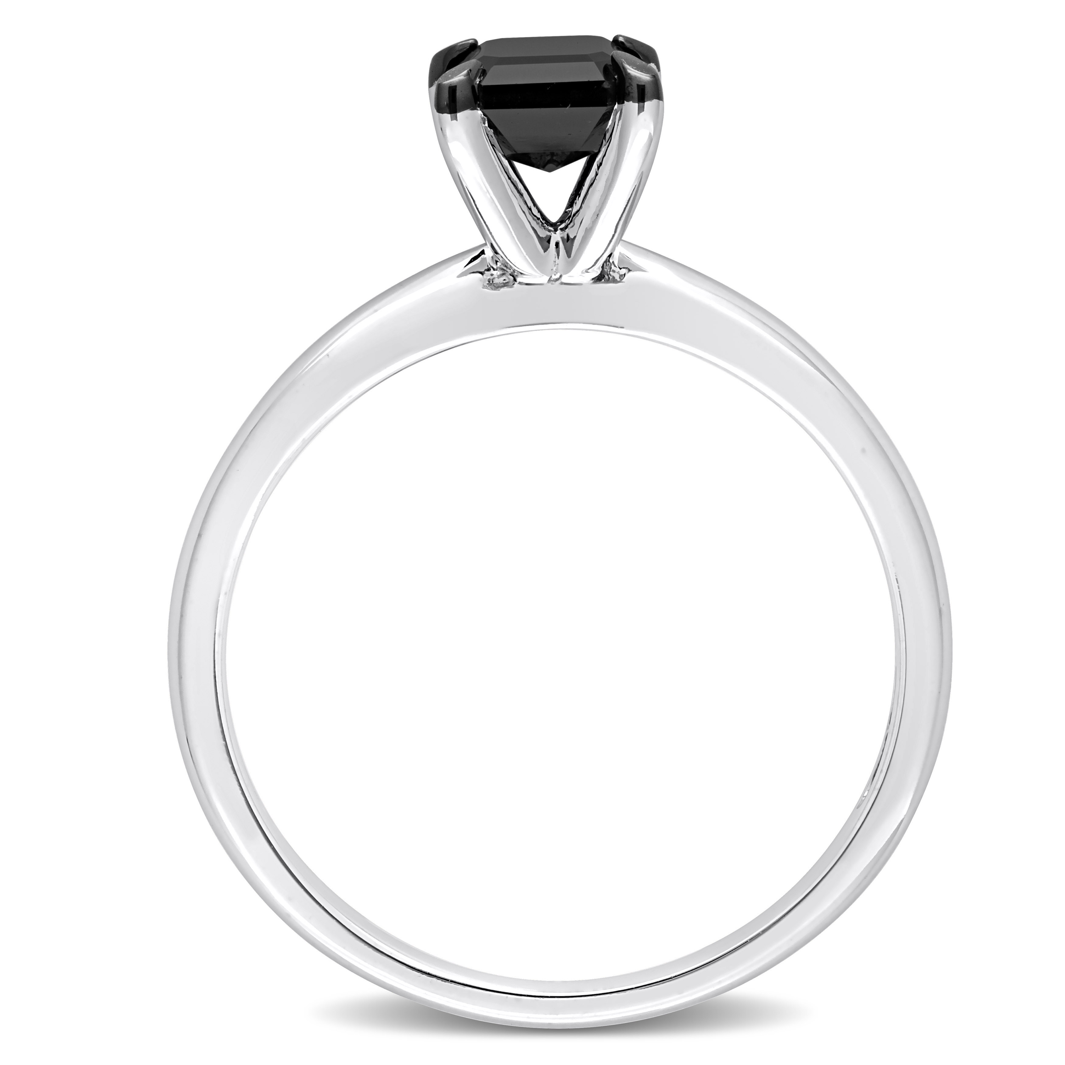 Emerald Cut Black Diamond Solitaire Ring in 14k White Gold (1.00ct)