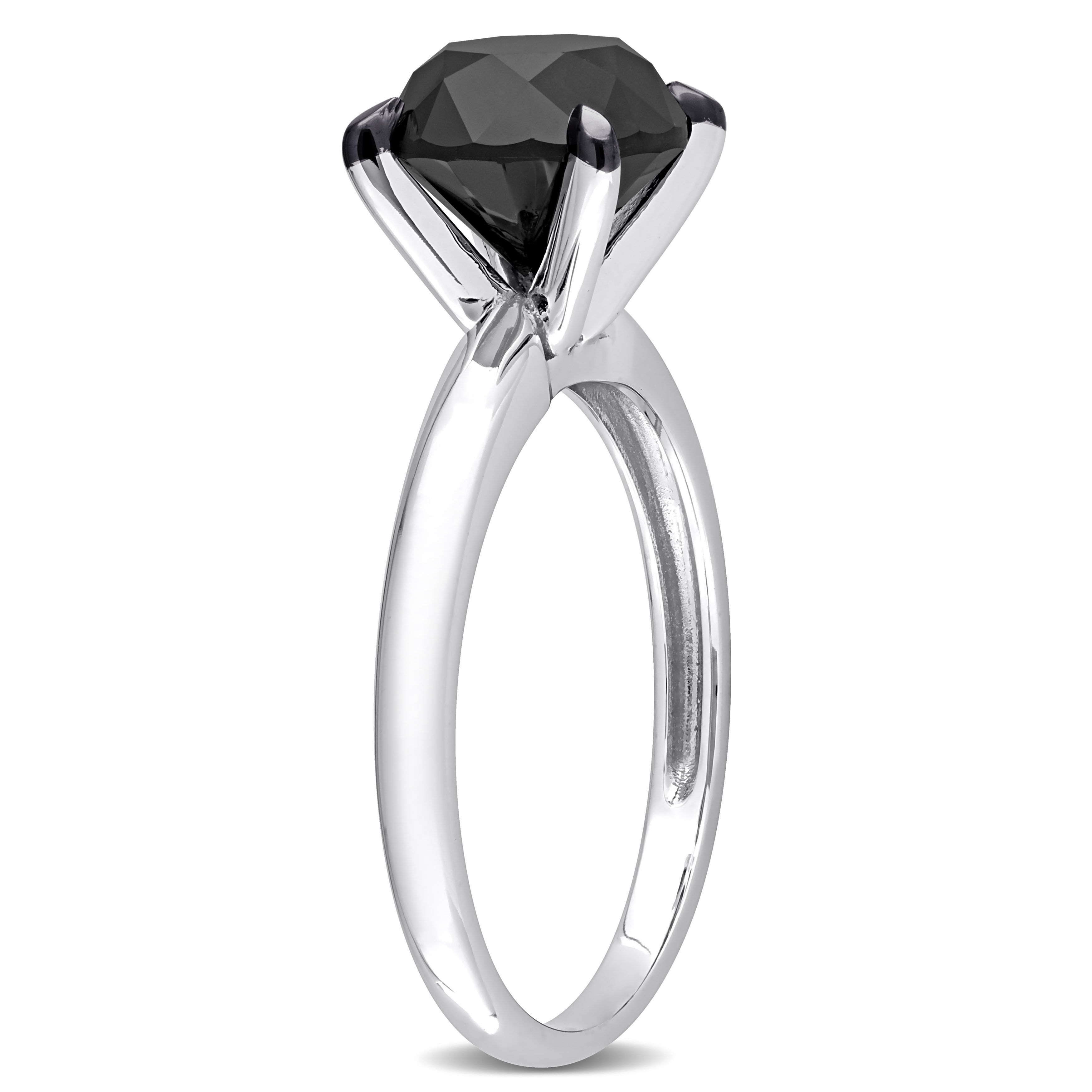 Round Cut Black Diamond Solitaire Ring in 14k White Gold (3.00ct)