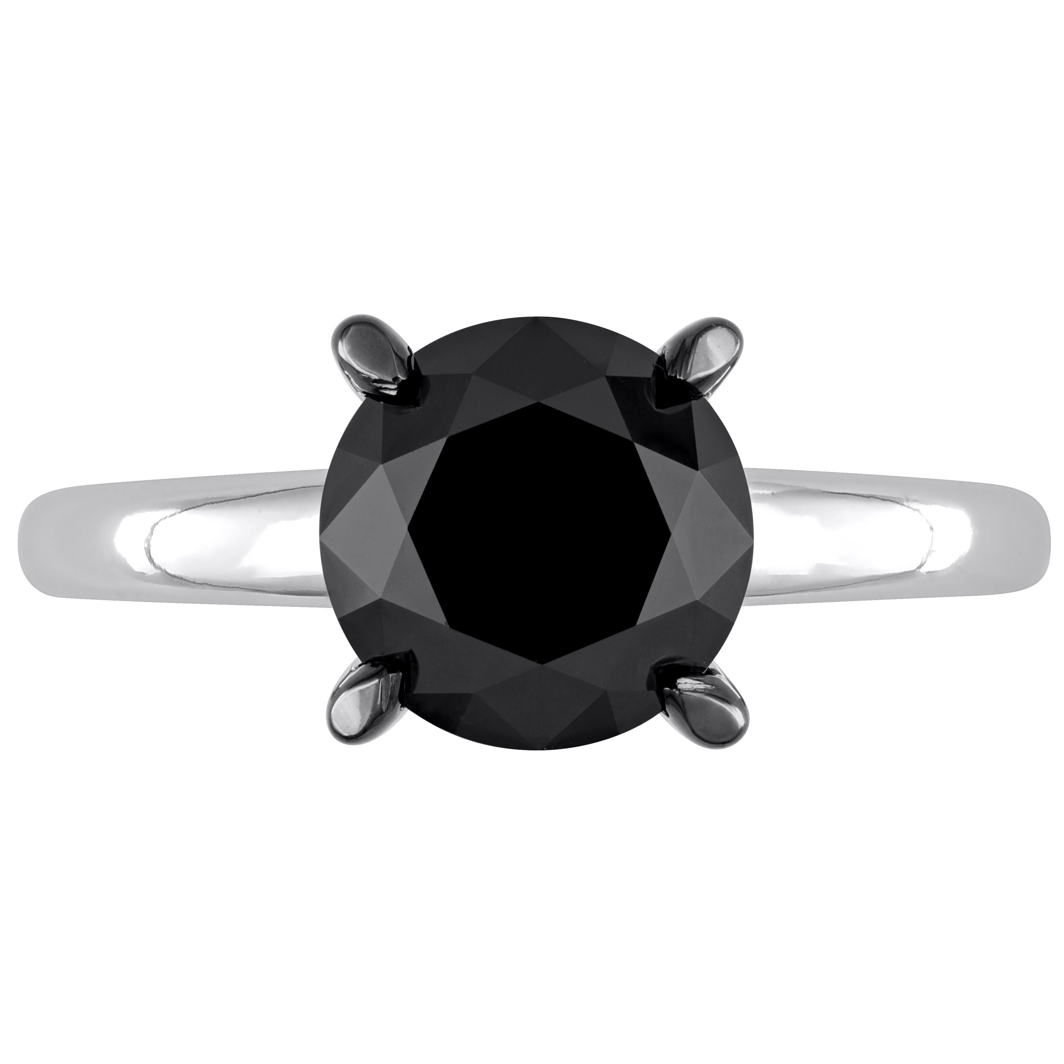 Round Cut Black Diamond Solitaire Ring in 14k White Gold (3.00ct)