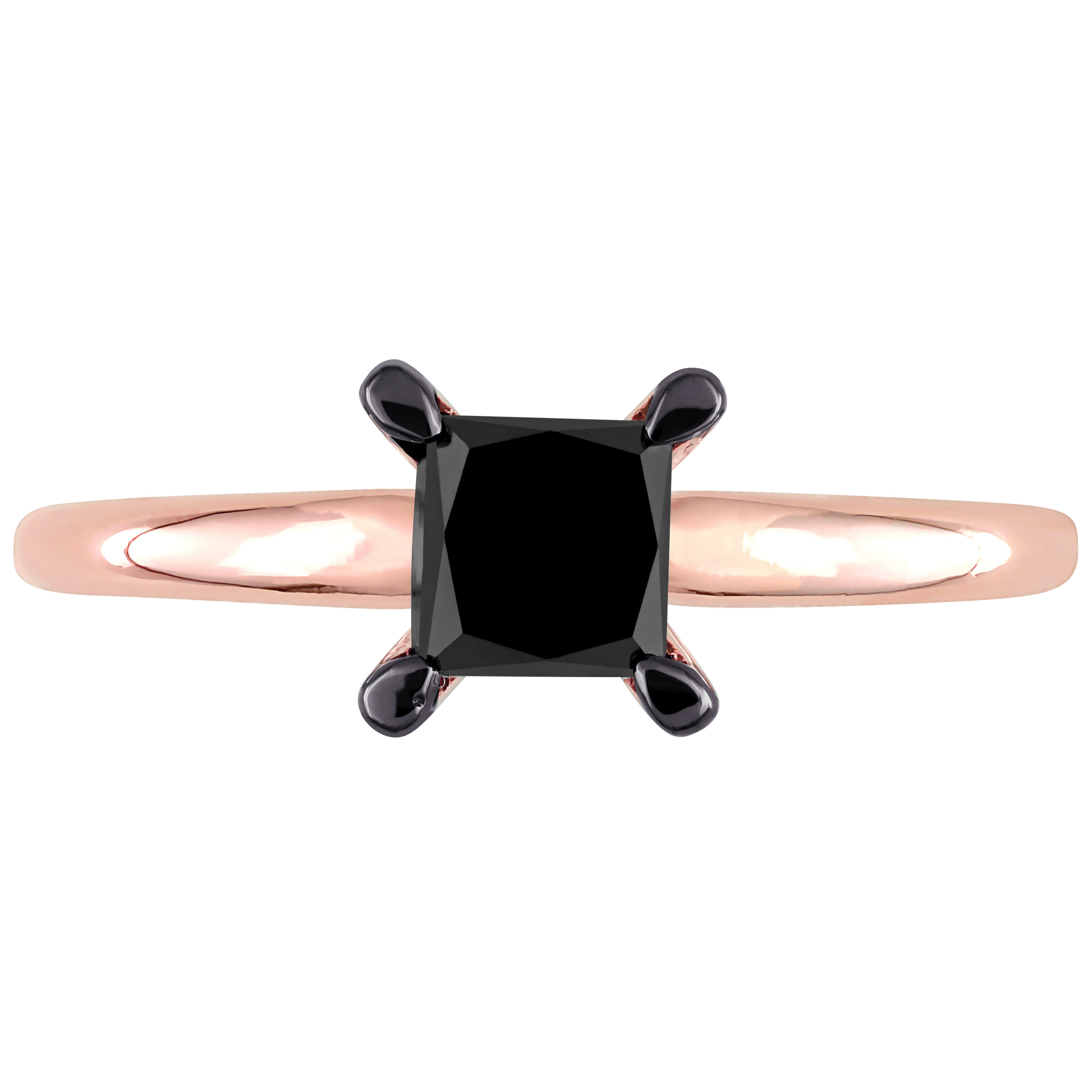 Princess Cut Black Diamond Solitaire Ring in 14k Rose Gold (1.00ct)