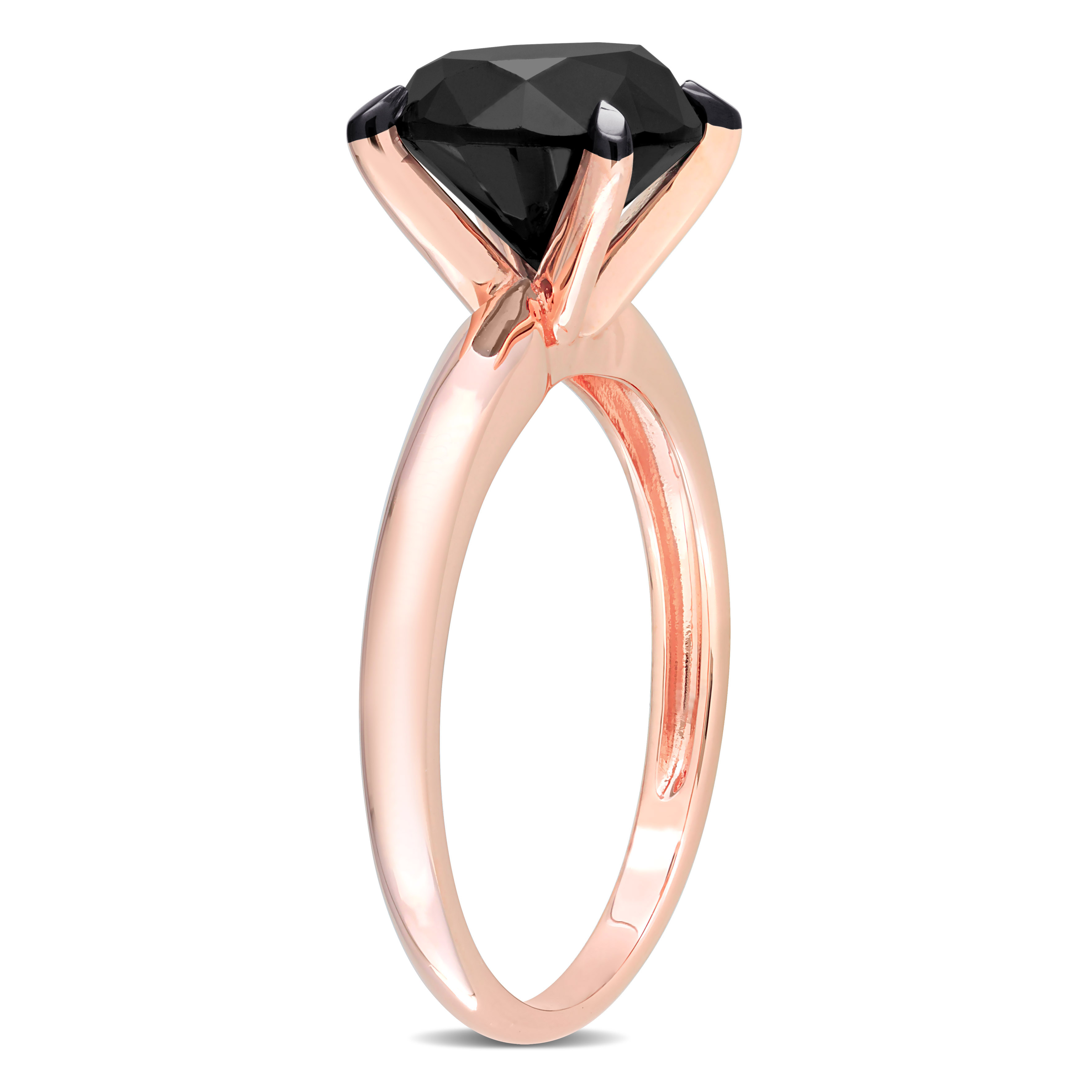Round Cut Black Diamond Solitaire Ring in 14k Rose Gold (3.00ct)