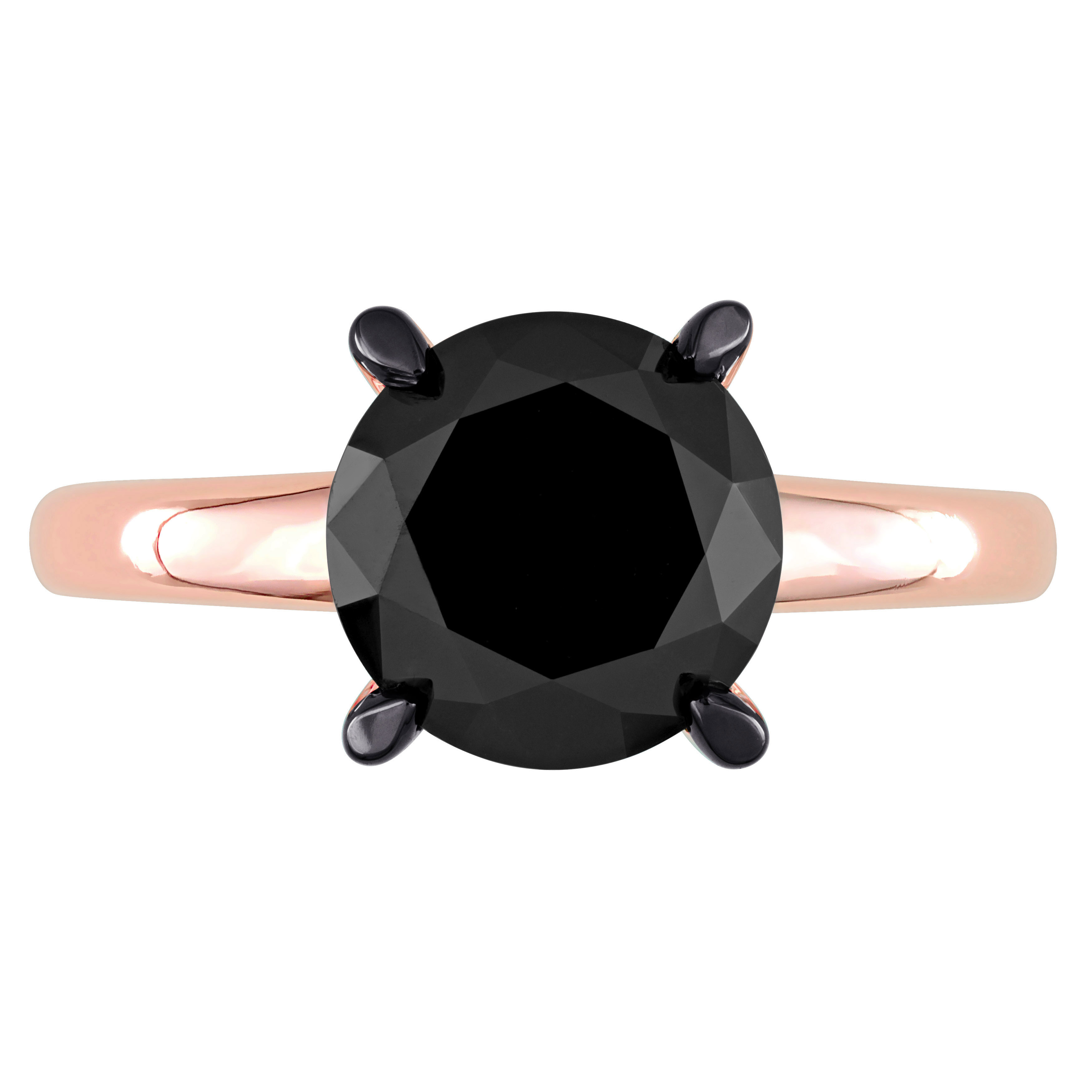 Round Cut Black Diamond Solitaire Ring in 14k Rose Gold (3.00ct)