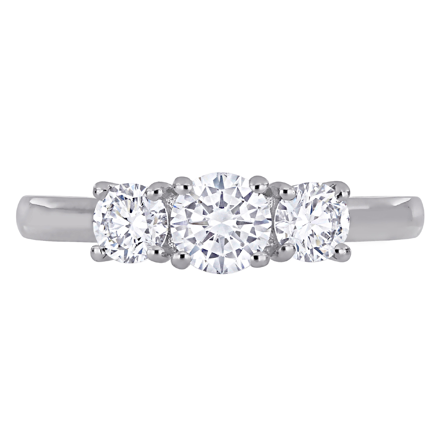 Round Cut Lab Grown Diamond 3-Stone Ring 14K White Gold (0.95ct)