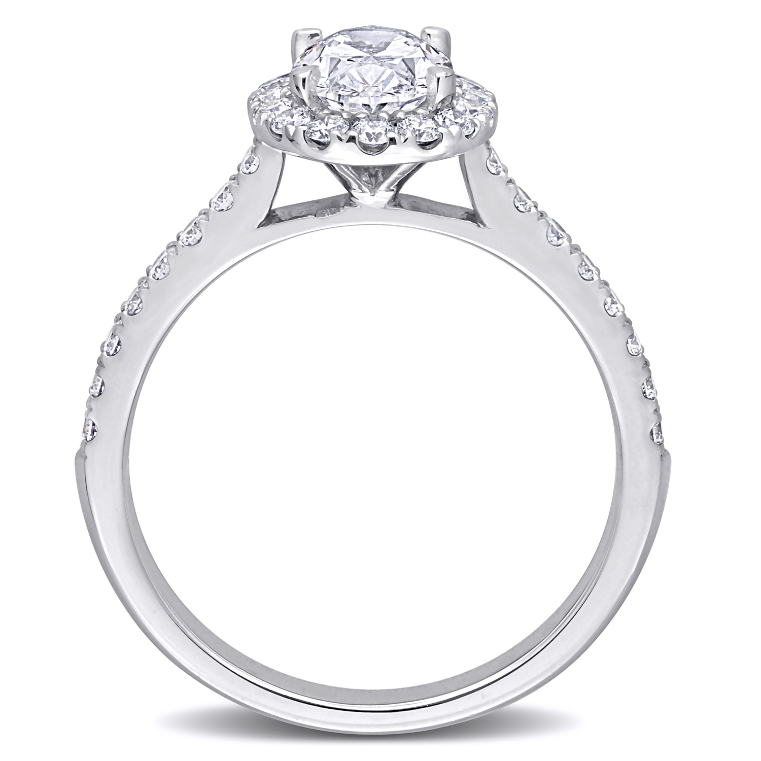 Oval Cut Lab Grown Diamond Halo Engagement Ring 14K White Gold (1.48ct)