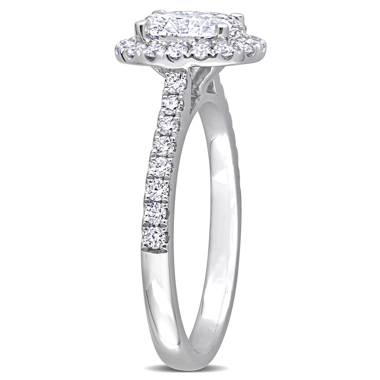 Oval Cut Lab Grown Diamond Halo Engagement Ring 14K White Gold (1.48ct)