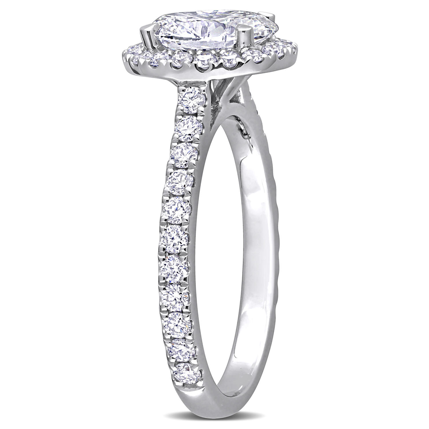 Oval Cut Lab Grown Diamond Halo Engagement Ring 14K White Gold (1.97ct)