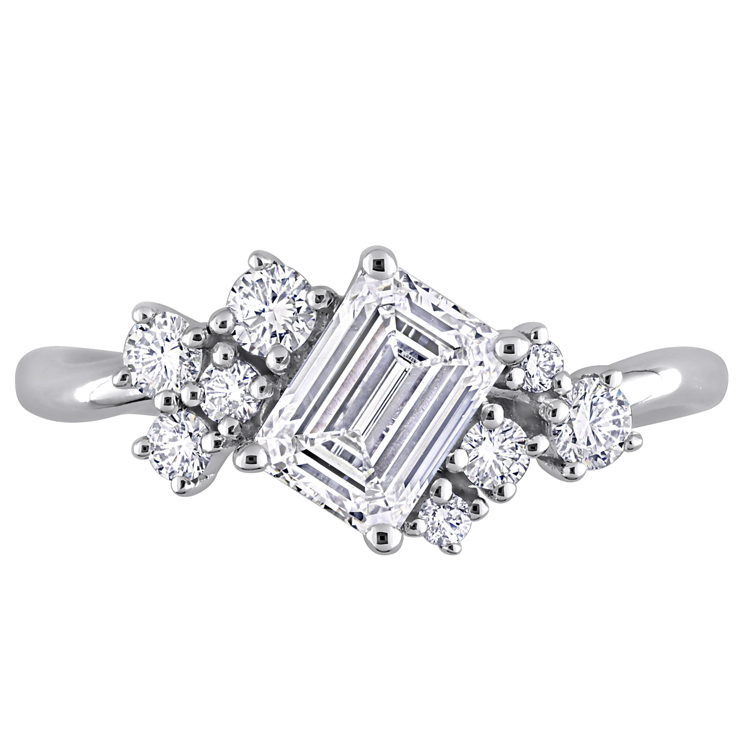 Emerald Cut Lab Grown Diamond Engagement Ring 14K White Gold (1.32ct)