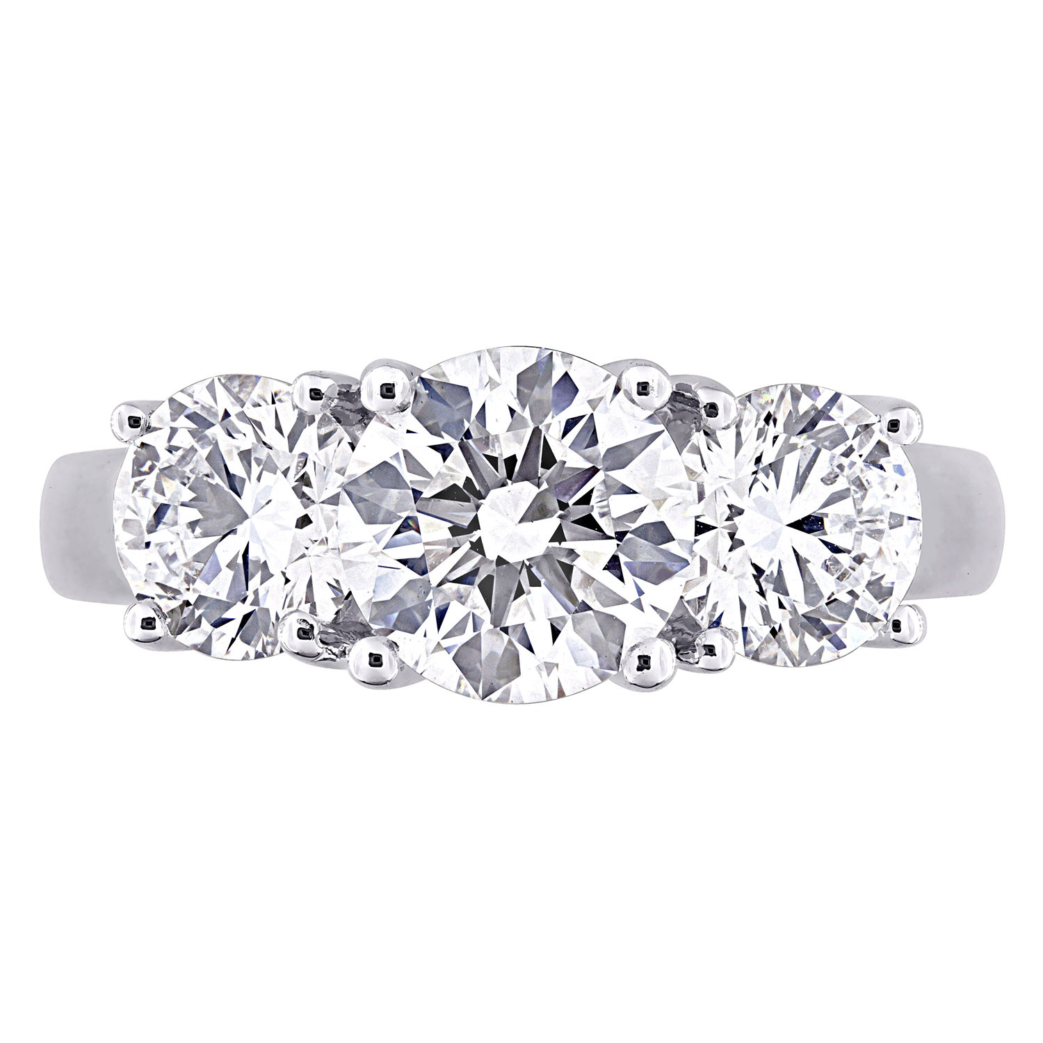 Round Cut Lab Grown Diamond 3-Stone Ring 14K White Gold (3.00ct)
