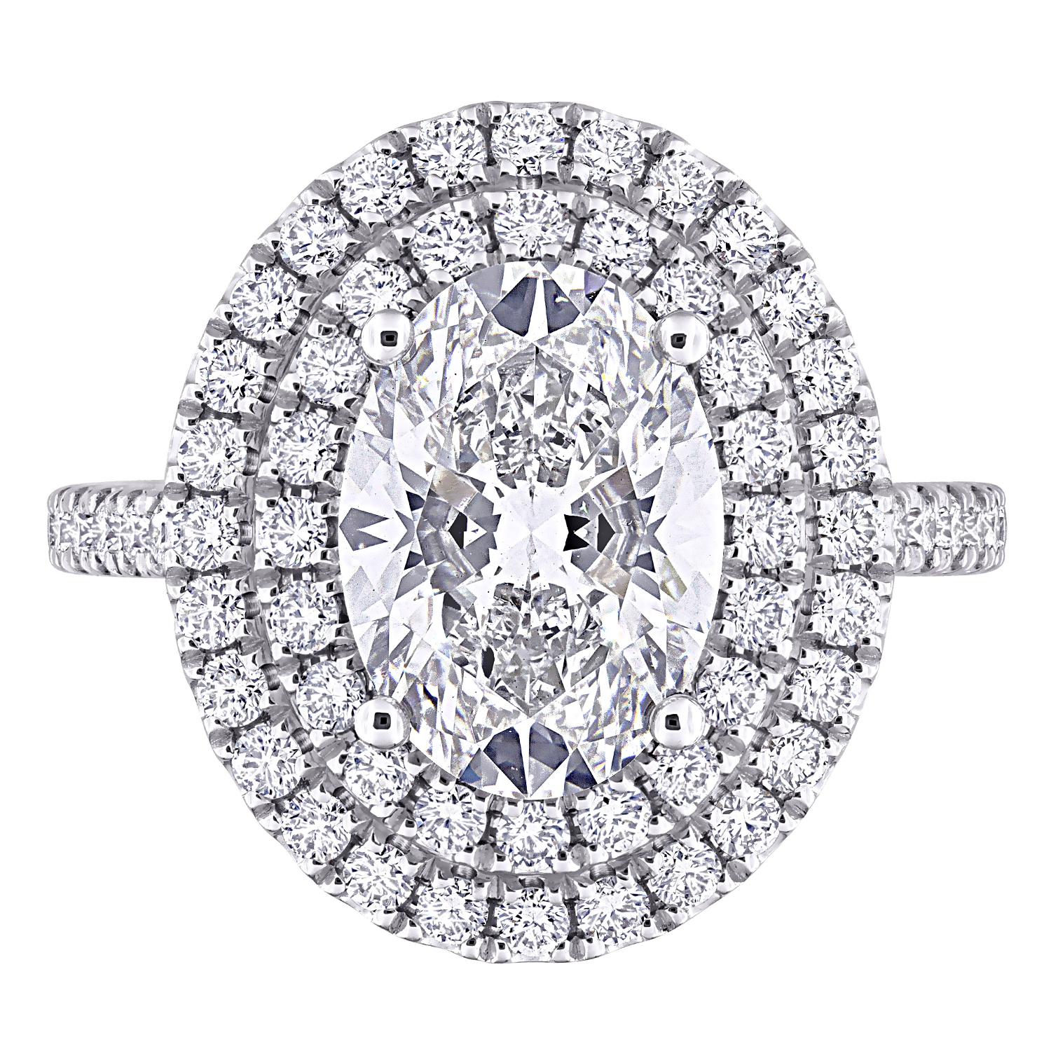 Oval Cut Lab Grown Diamond Double Halo Ring 14K White Gold (3.93ct)