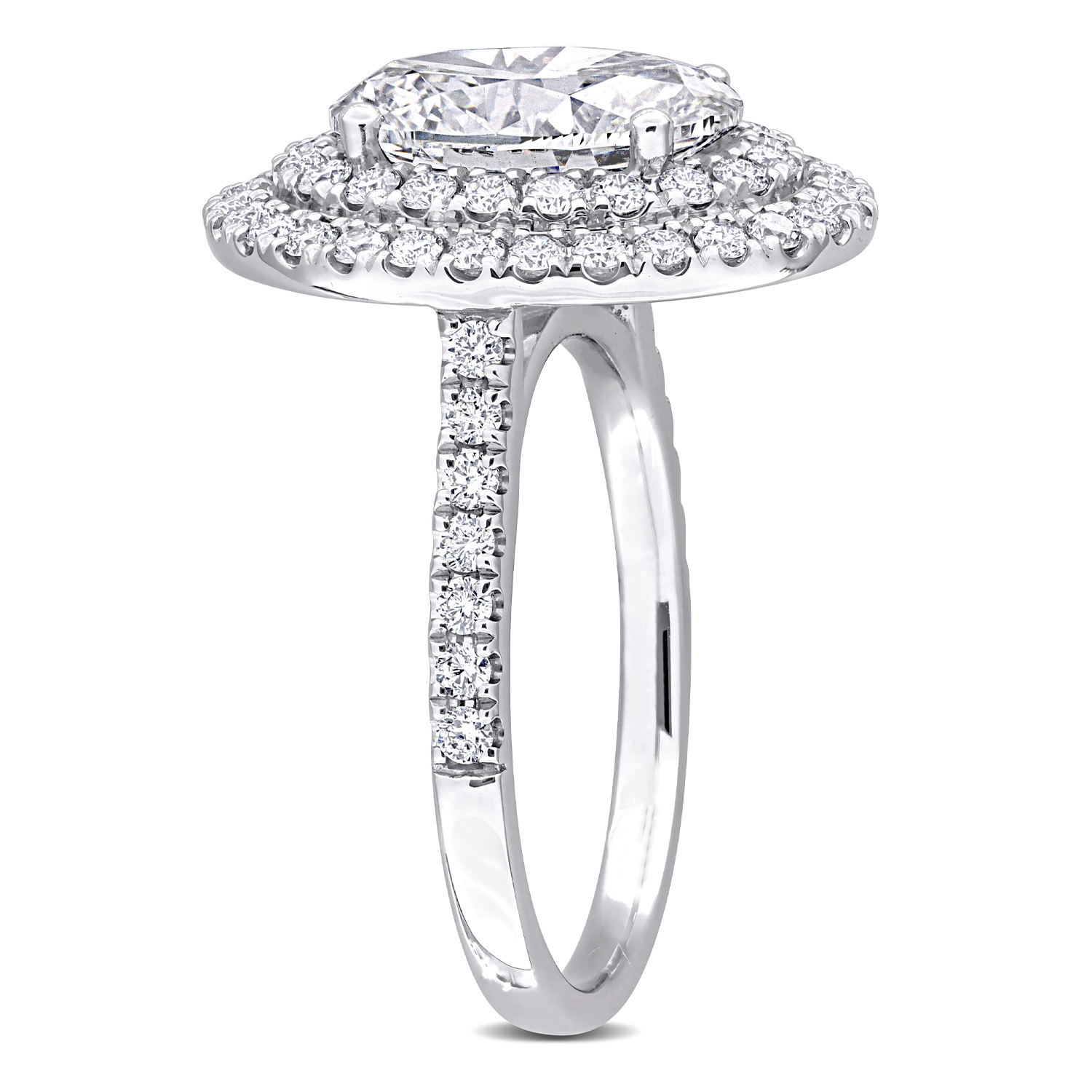 Oval Cut Lab Grown Diamond Double Halo Ring 14K White Gold (3.93ct)