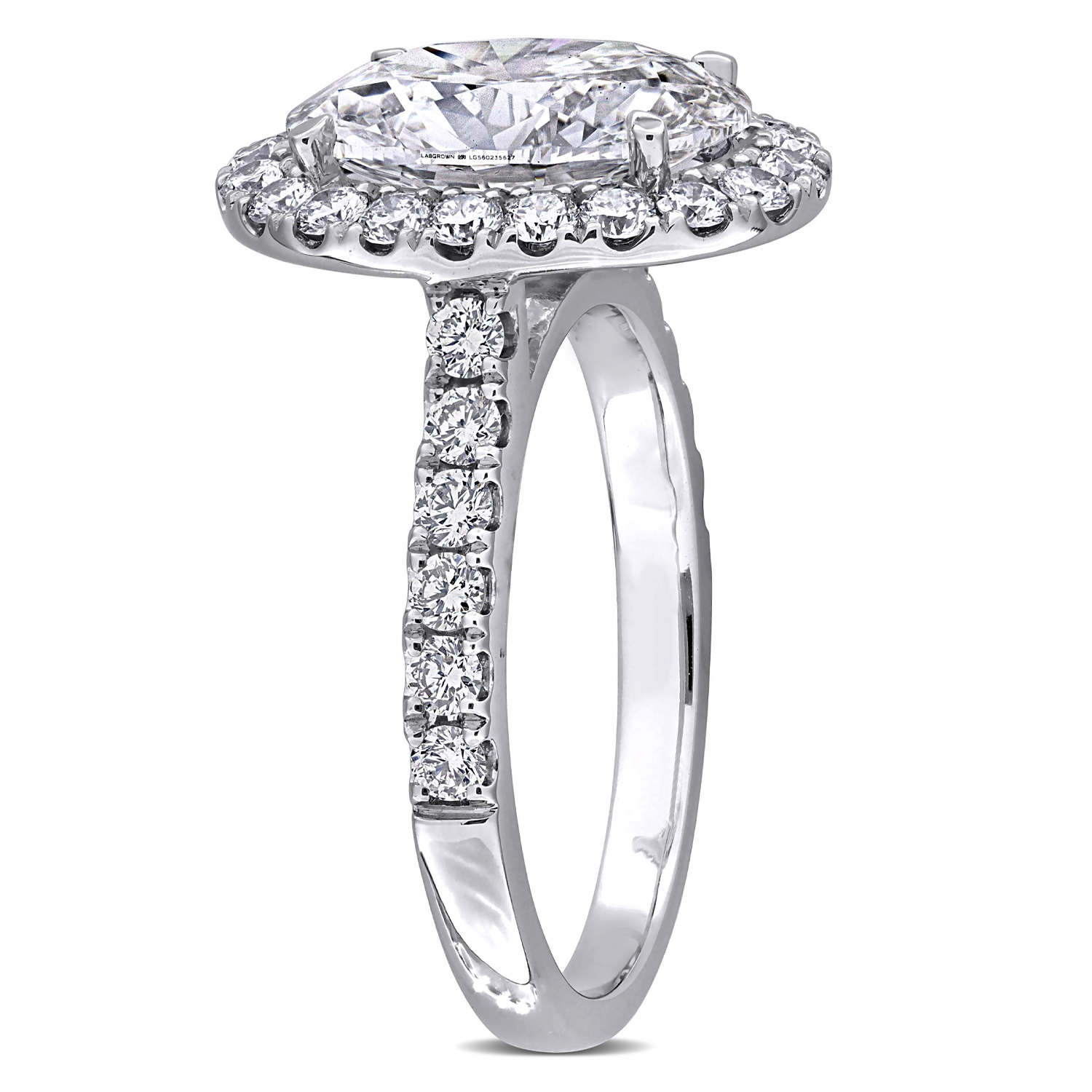 Oval Cut Lab Grown Diamond Halo Engagement Ring 14K White Gold (3.91ct)