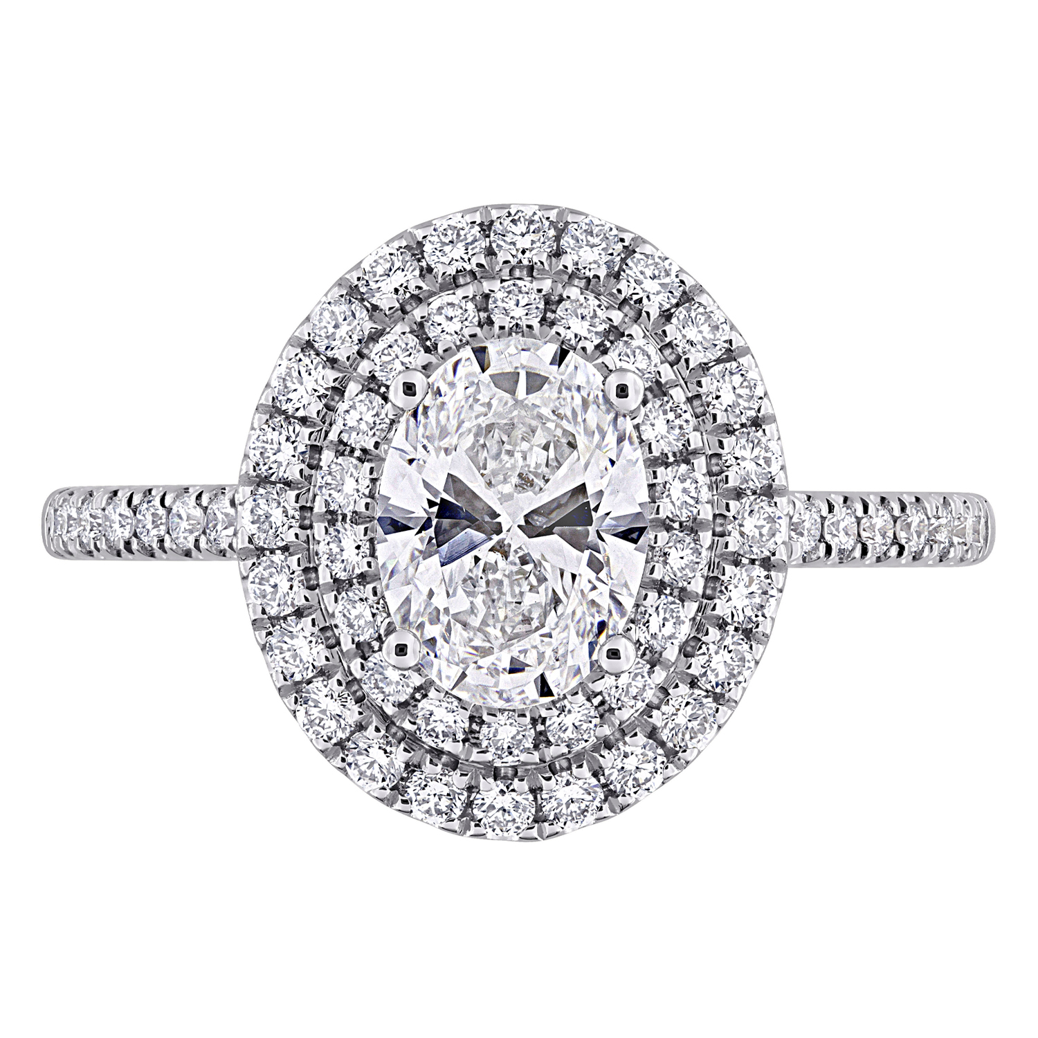 Oval Cut Lab Grown Diamond Double Halo Ring 14K White Gold (1.51ct)