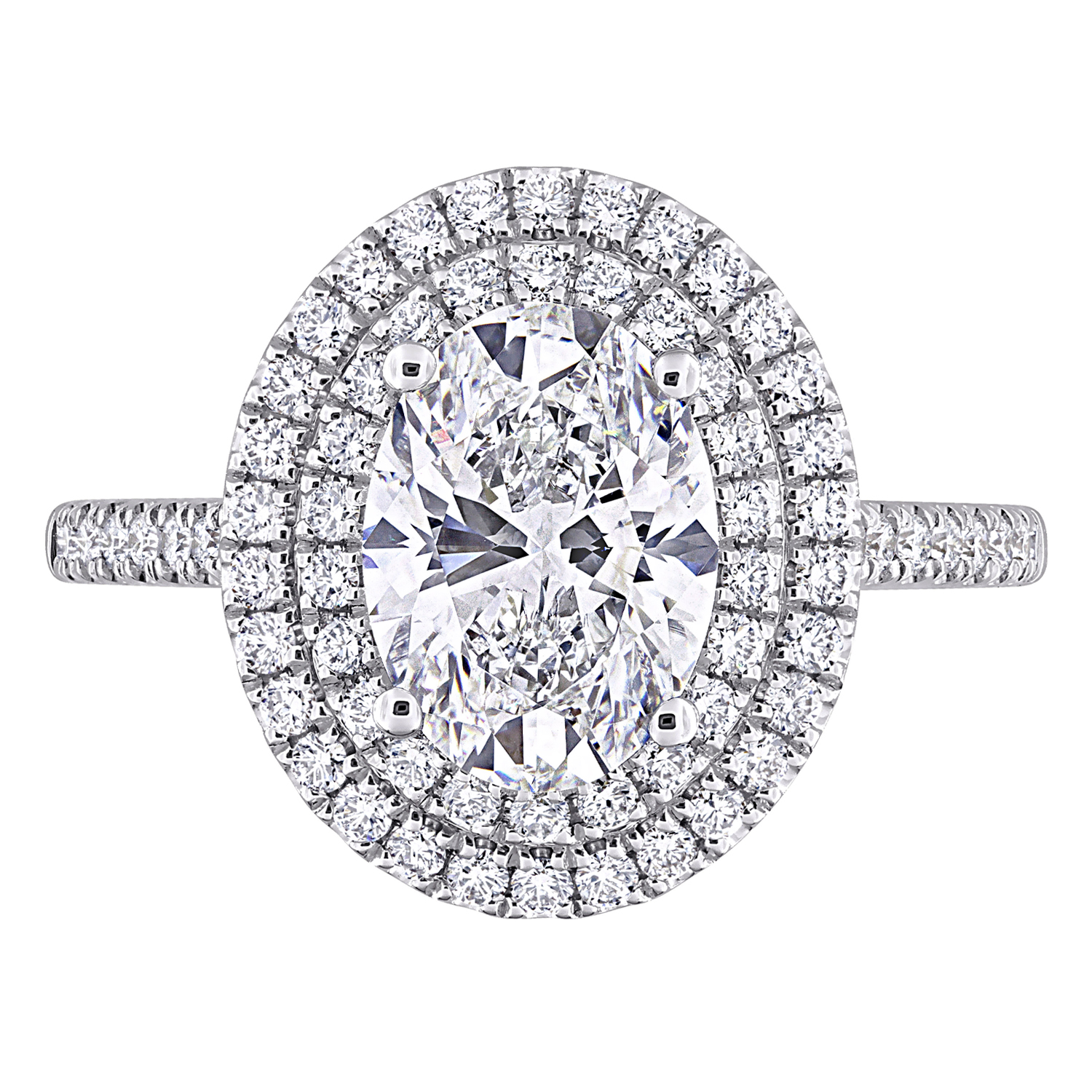 Oval Cut Lab Grown Diamond Double Halo Ring 14K White Gold (2.53ct)