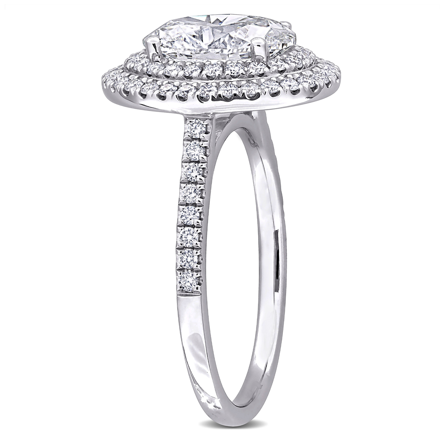Oval Cut Lab Grown Diamond Double Halo Ring 14K White Gold (2.53ct)